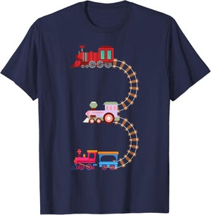 Kids Train 3rd Birthday Fun Train Theme 3rd Birthday Party T-Shirt - T-Shirt | Navy