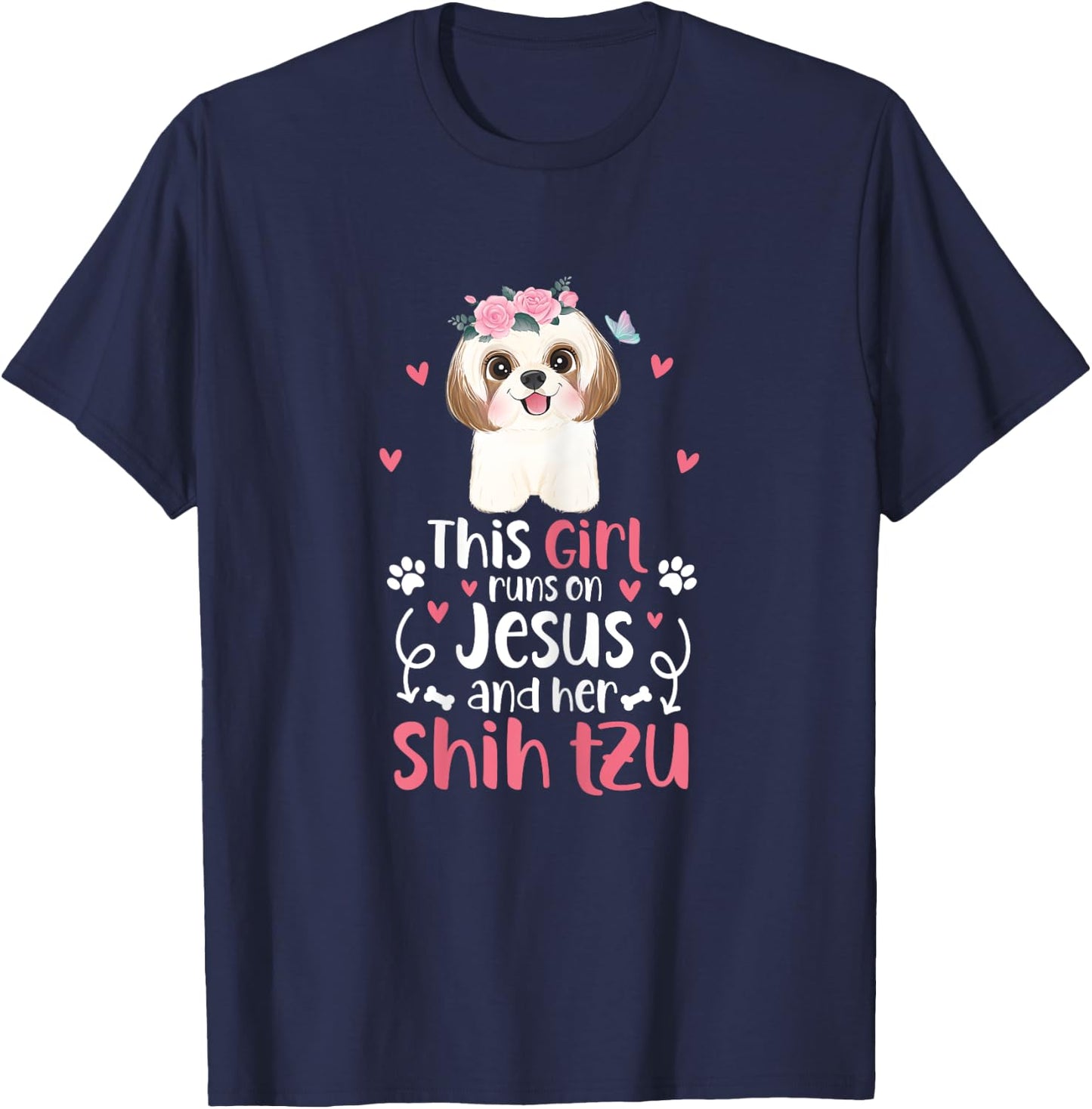 Shih Tzu This Girl Runs On Jesus And Shih Tzu Dog T-Shirt - T-Shirt | Navy
