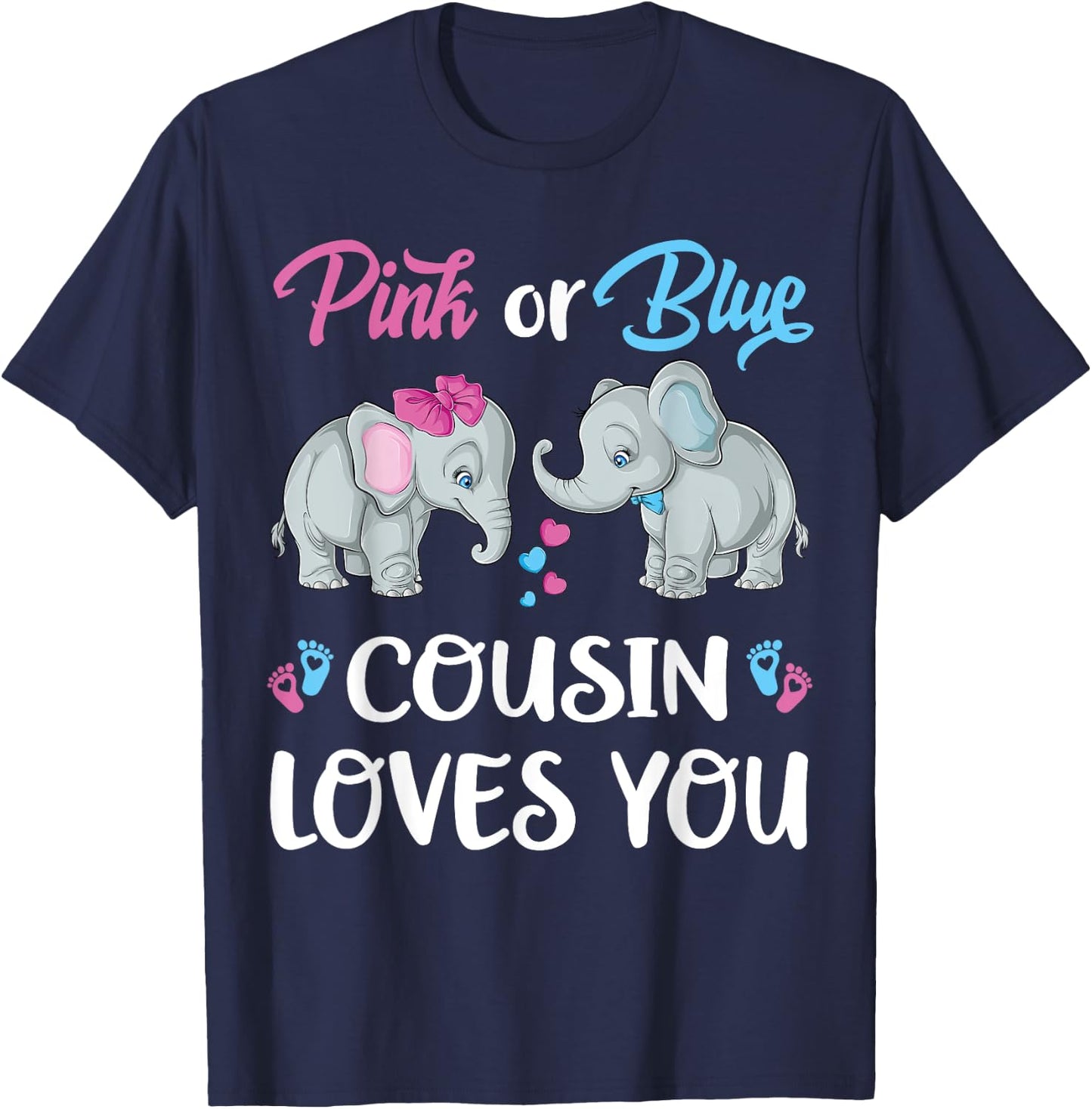 Pink Or Blue Cousin Loves You Elephants Gender Reveal Family T-Shirt - T-Shirt | Navy