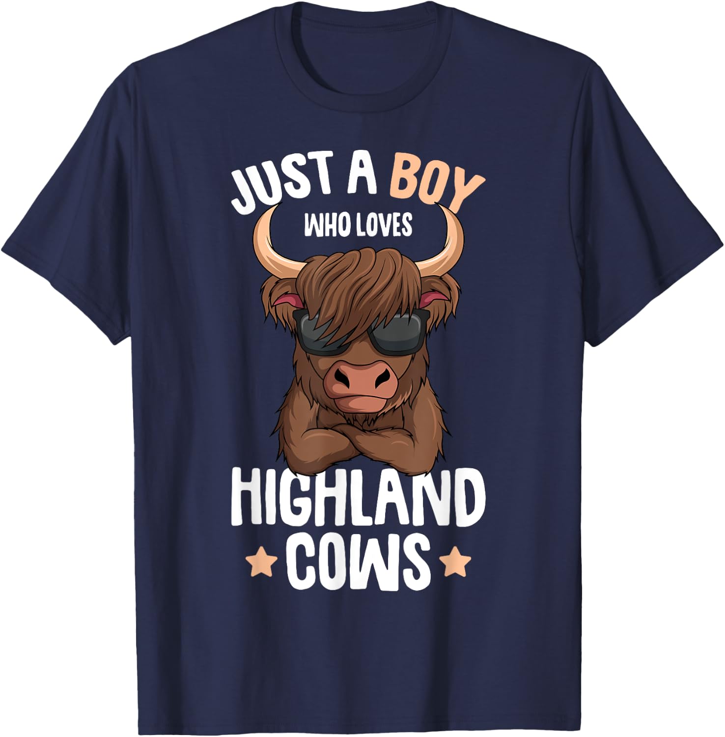 Just A Boy Who Loves Highland Cows Kids T-Shirt - T-Shirt | Navy