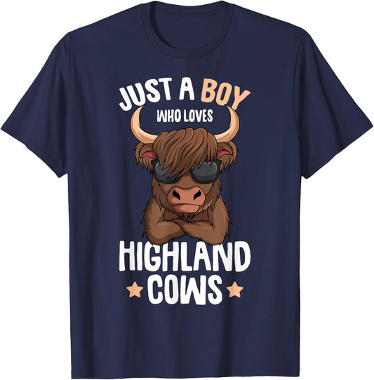 Just A Boy Who Loves Highland Cows Kids T-Shirt - T-Shirt | Navy