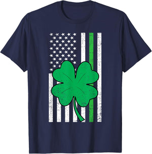 Shamrock American Flag Green Line St Patricks Day Military T-Shirt - T-Shirt | Navy