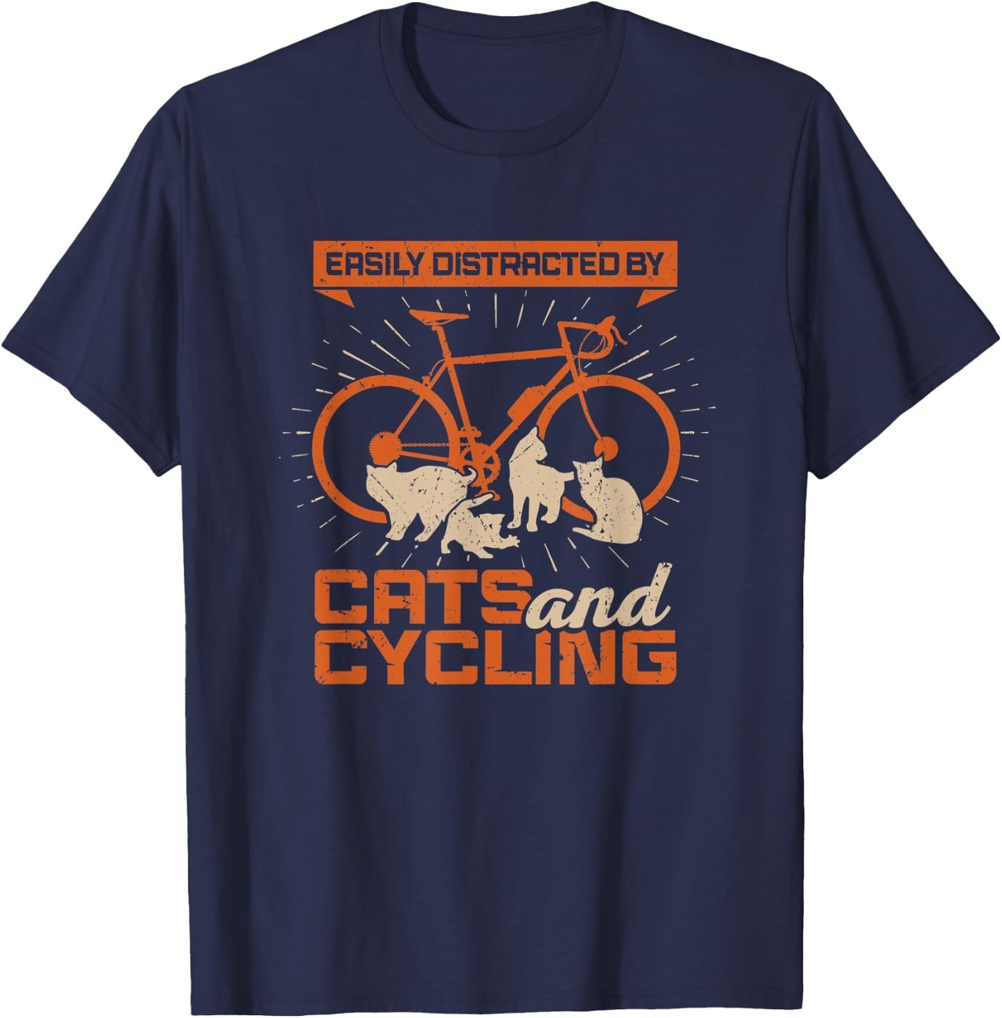 Easily Distracted By Cats And Cycling T-Shirt - T-Shirt | Navy