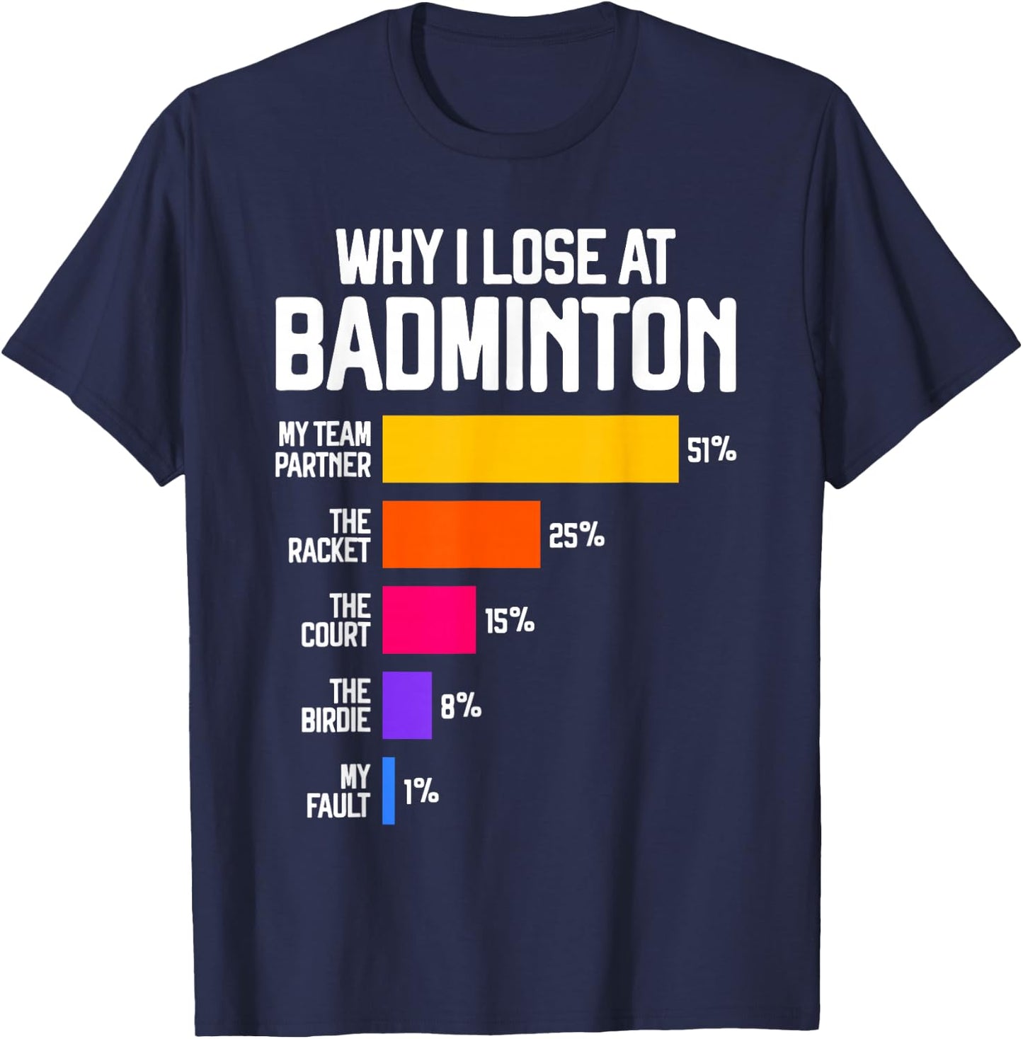 Why I Lose at Badminton Funny Excuses Shuttlecock Birdie T-Shirt - T-Shirt | Navy