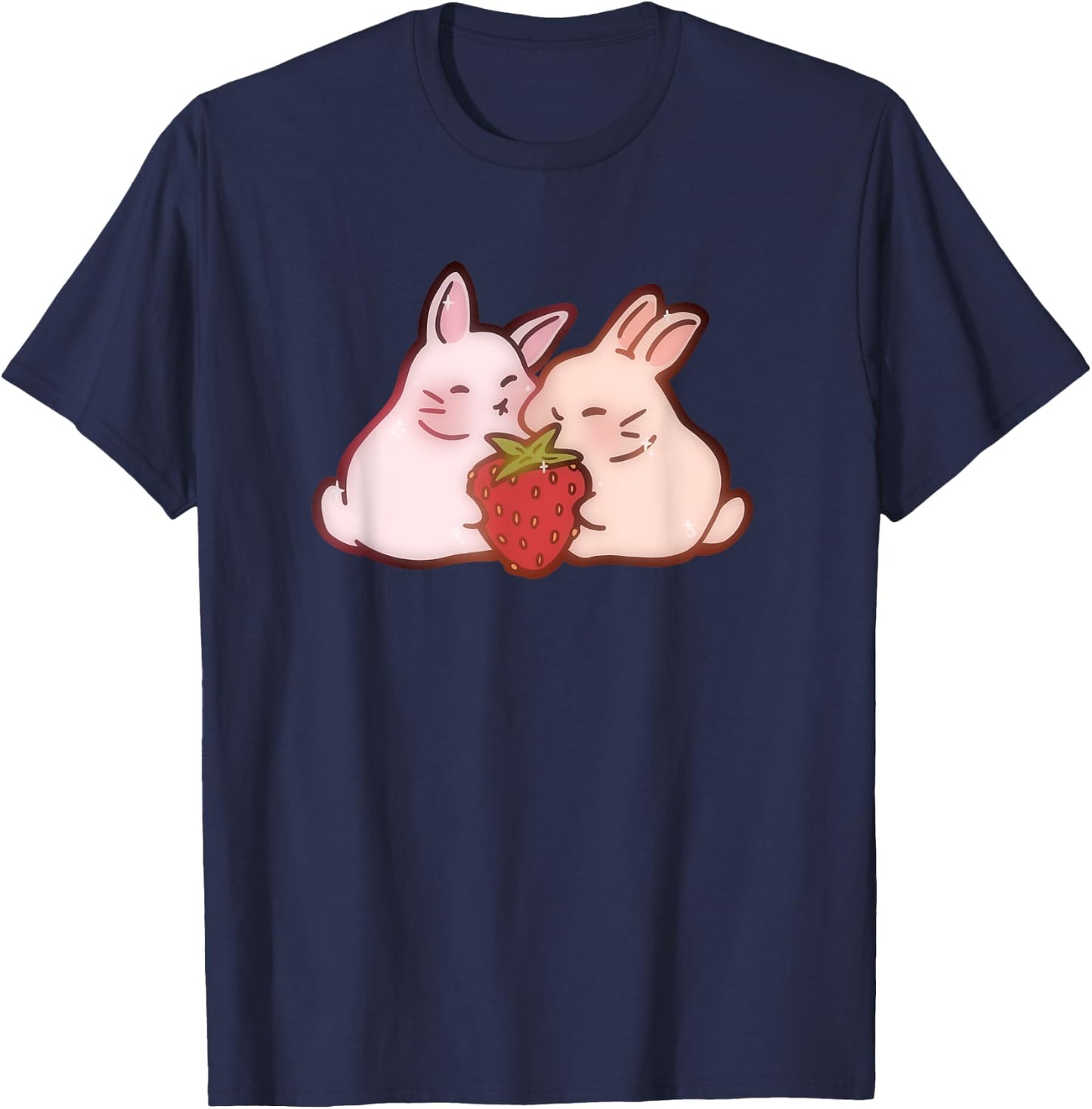 Cute Kawaii 90s Y2K Rabbits two Strawberry Bunnies T-Shirt - T-Shirt | Navy