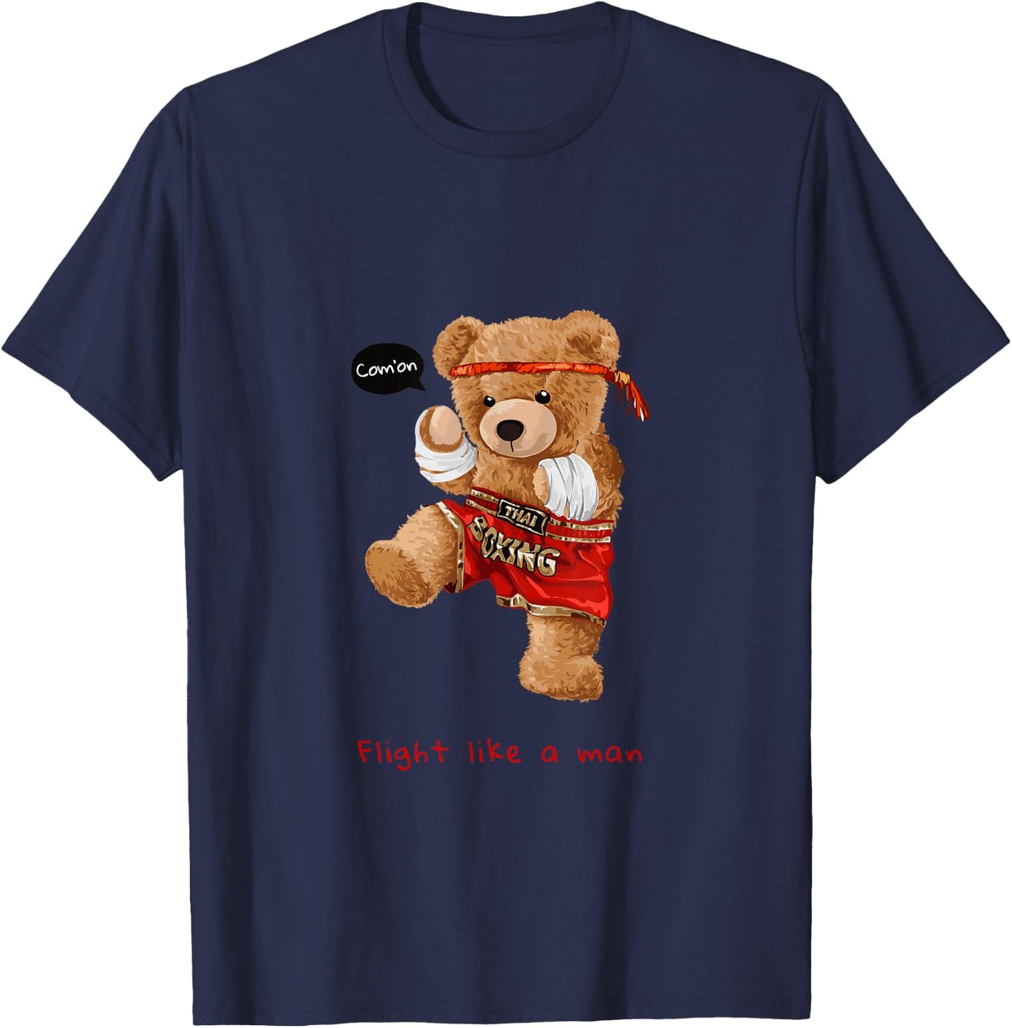 Cool Teddy Bear Man Boxing Fight Style Illustration Graphic T-Shirt - T-Shirt | Navy