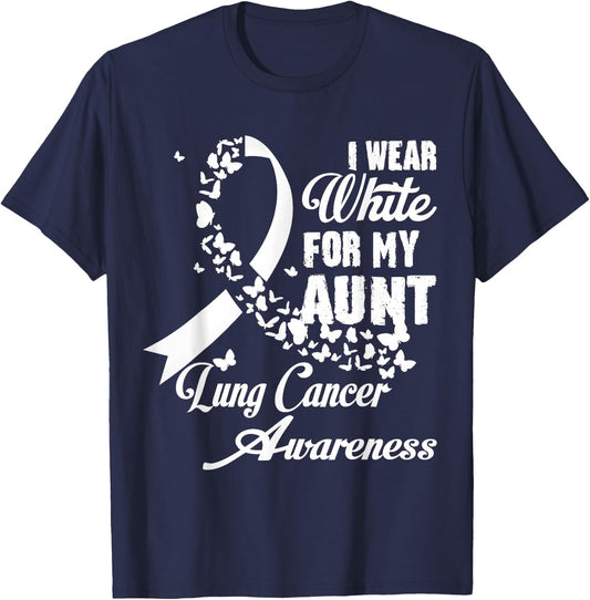 I Wear White For My Aunt Family Lung Cancer Awareness Month T-Shirt - T-Shirt | Navy