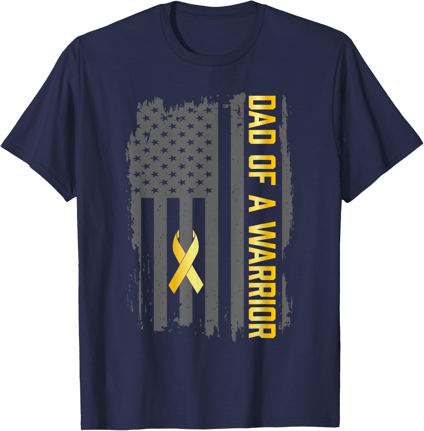 Childhood Cancer Usa Flag Dad of a Warrior Childhood Cancer T-Shirt - T-Shirt | Navy