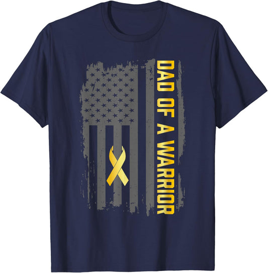 Childhood Cancer Usa Flag Dad of a Warrior Childhood Cancer T-Shirt - T-Shirt | Navy