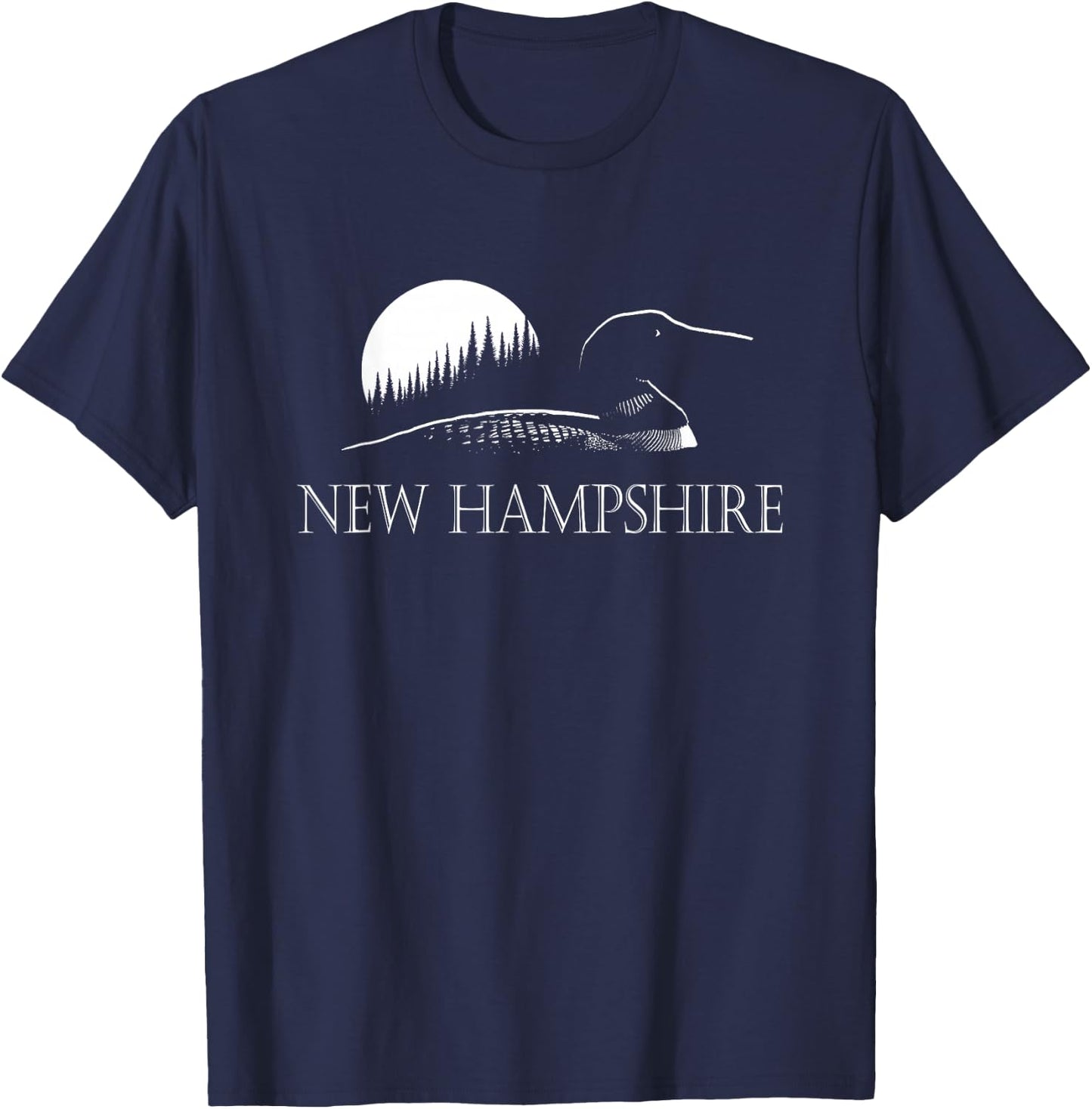 New Hampshire Loon In Moonlight And Forest T-Shirt - T-Shirt | Navy