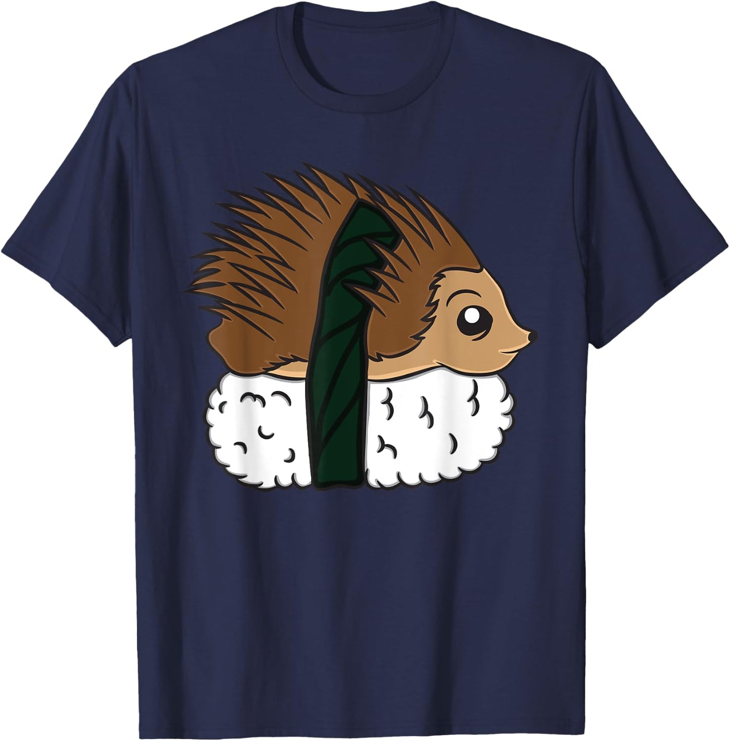 Funny Hedgehog Sushi Japanese Dish Safari Animal Gag Outfit T-Shirt - T-Shirt | Navy