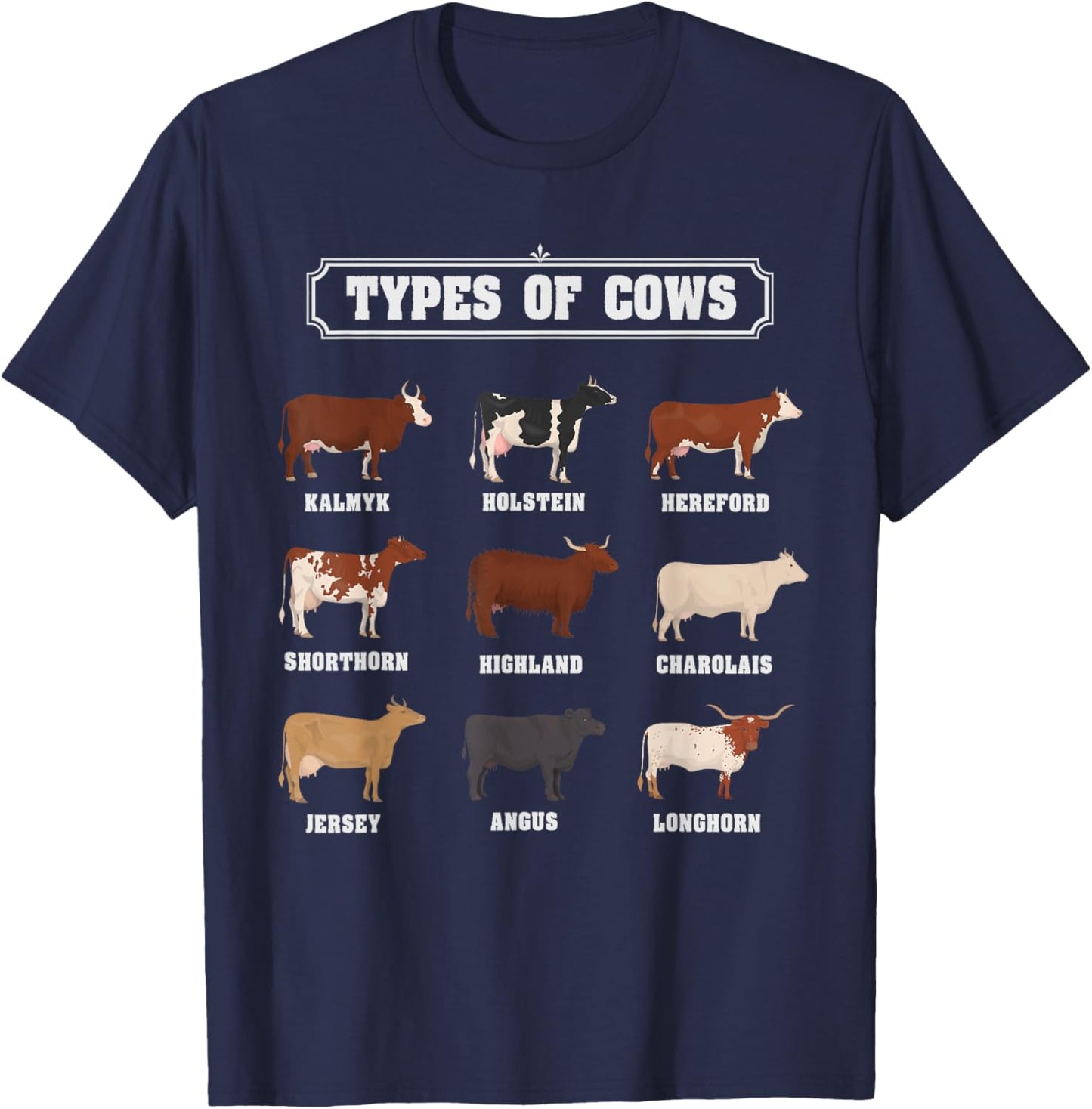 Types Of Cow & Cattle Ideas For Kids & Boys Farmer Costume T-Shirt - T-Shirt | Navy
