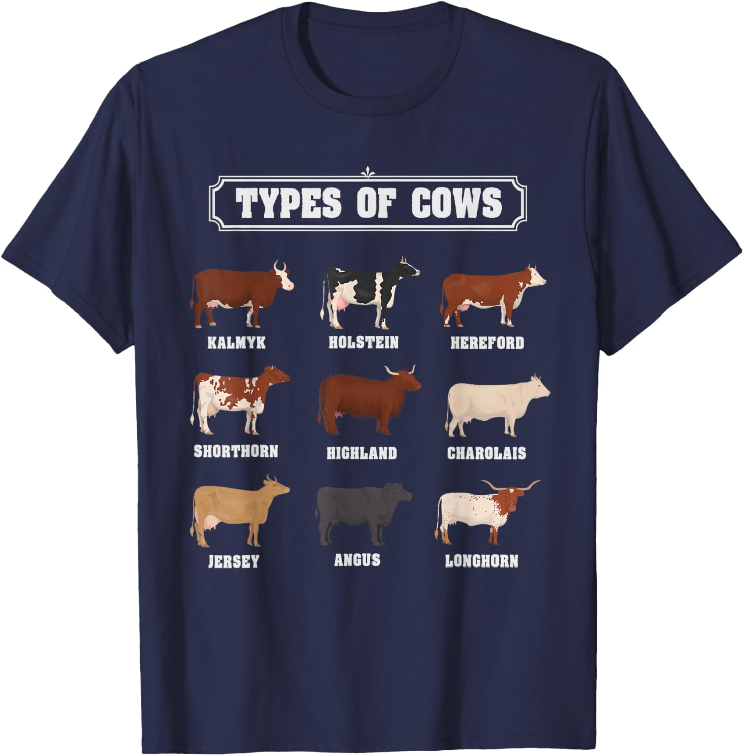 Types Of Cow & Cattle Ideas For Kids & Boys Farmer Costume T-Shirt - T-Shirt | Navy