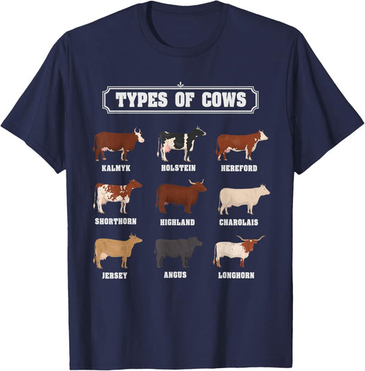 Types Of Cow & Cattle Ideas For Kids & Boys Farmer Costume T-Shirt - T-Shirt | Navy