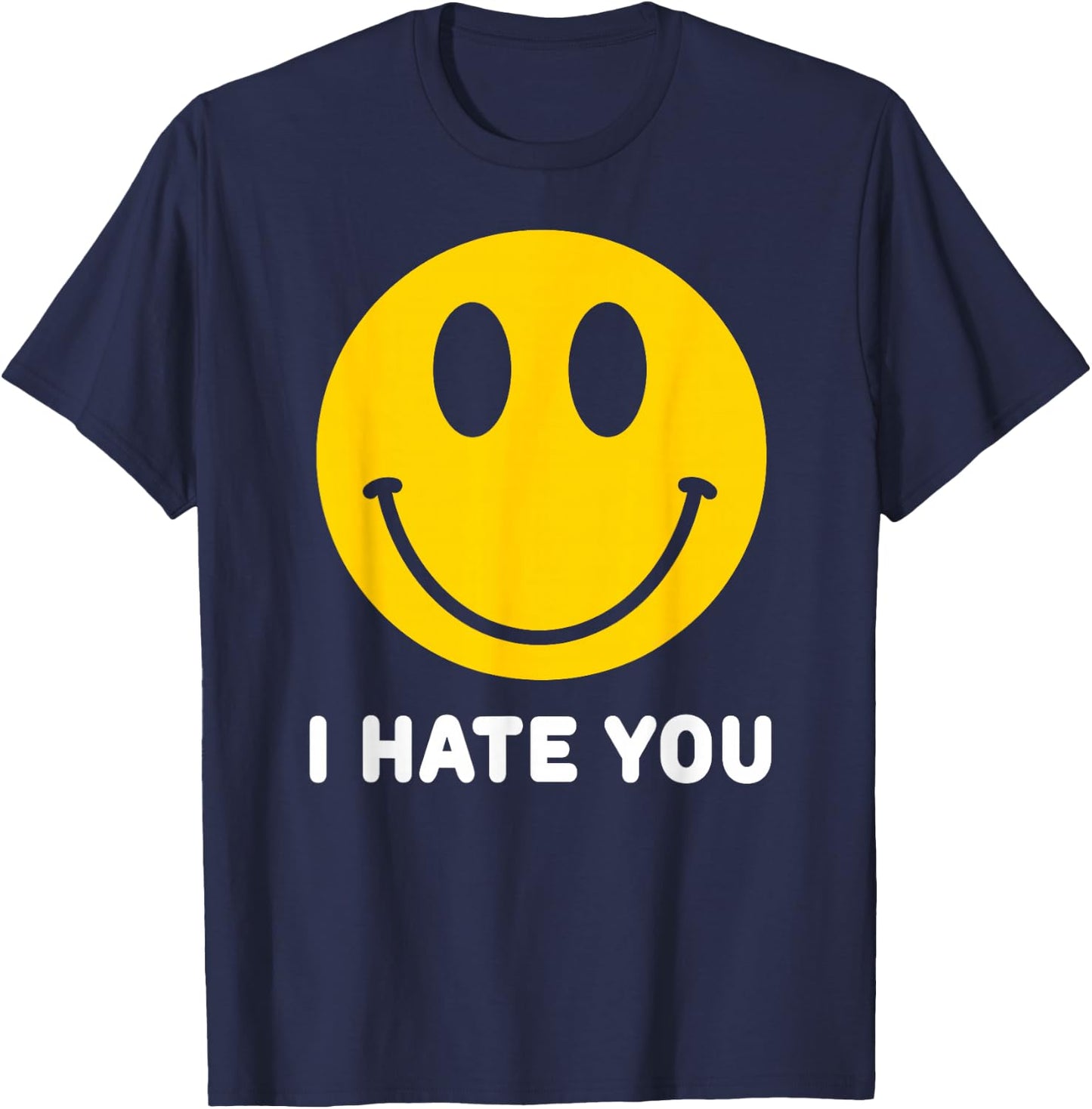 Retro Vintage Yellow Happy Smile Face Emoticon I Hate You T-Shirt - T-Shirt | Navy