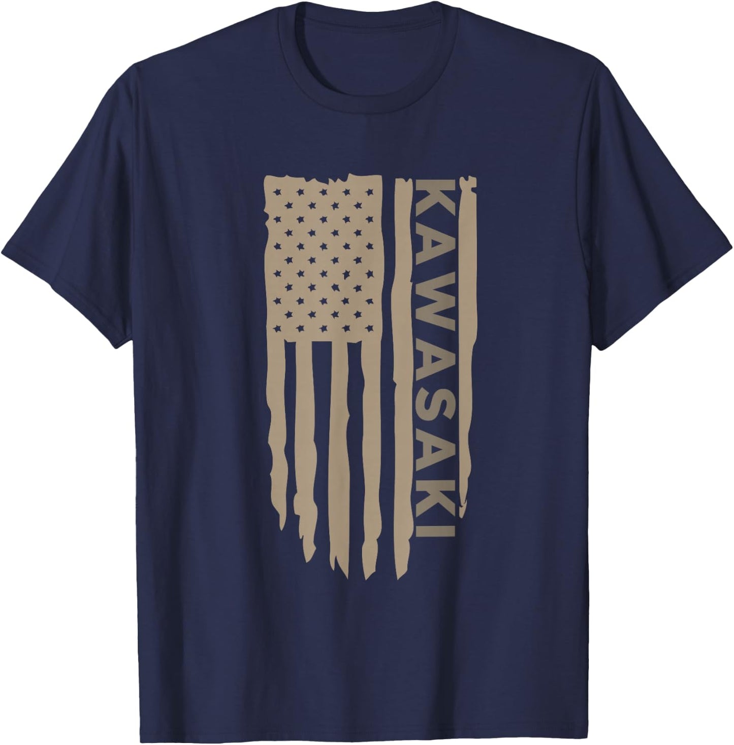 Wandering Wheels Men's Kawasaki American Flag T-Shirt - T-Shirt | Navy