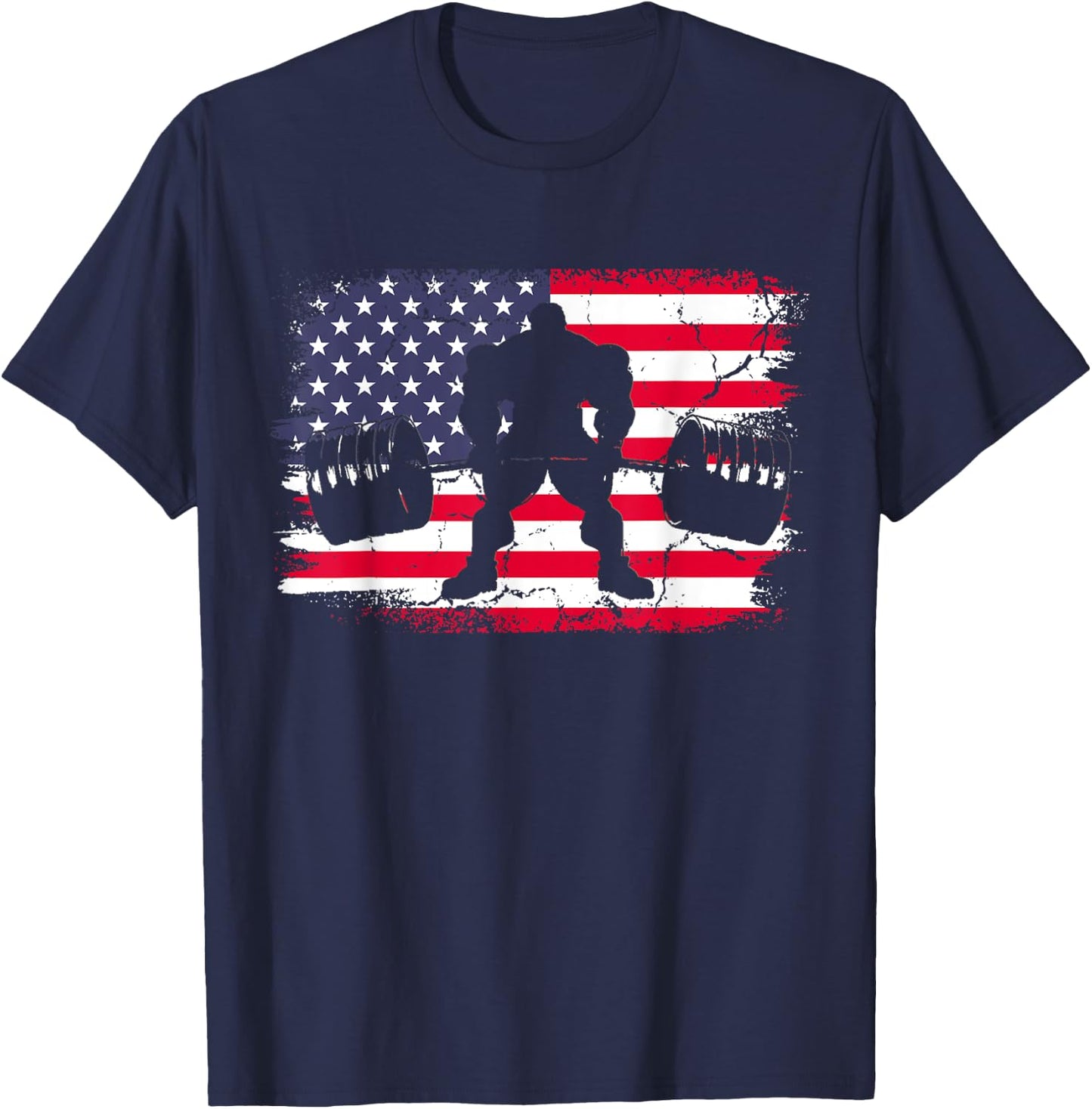 Gym Deadlift Powerlift With USA American Flag T-Shirt - T-Shirt | Navy