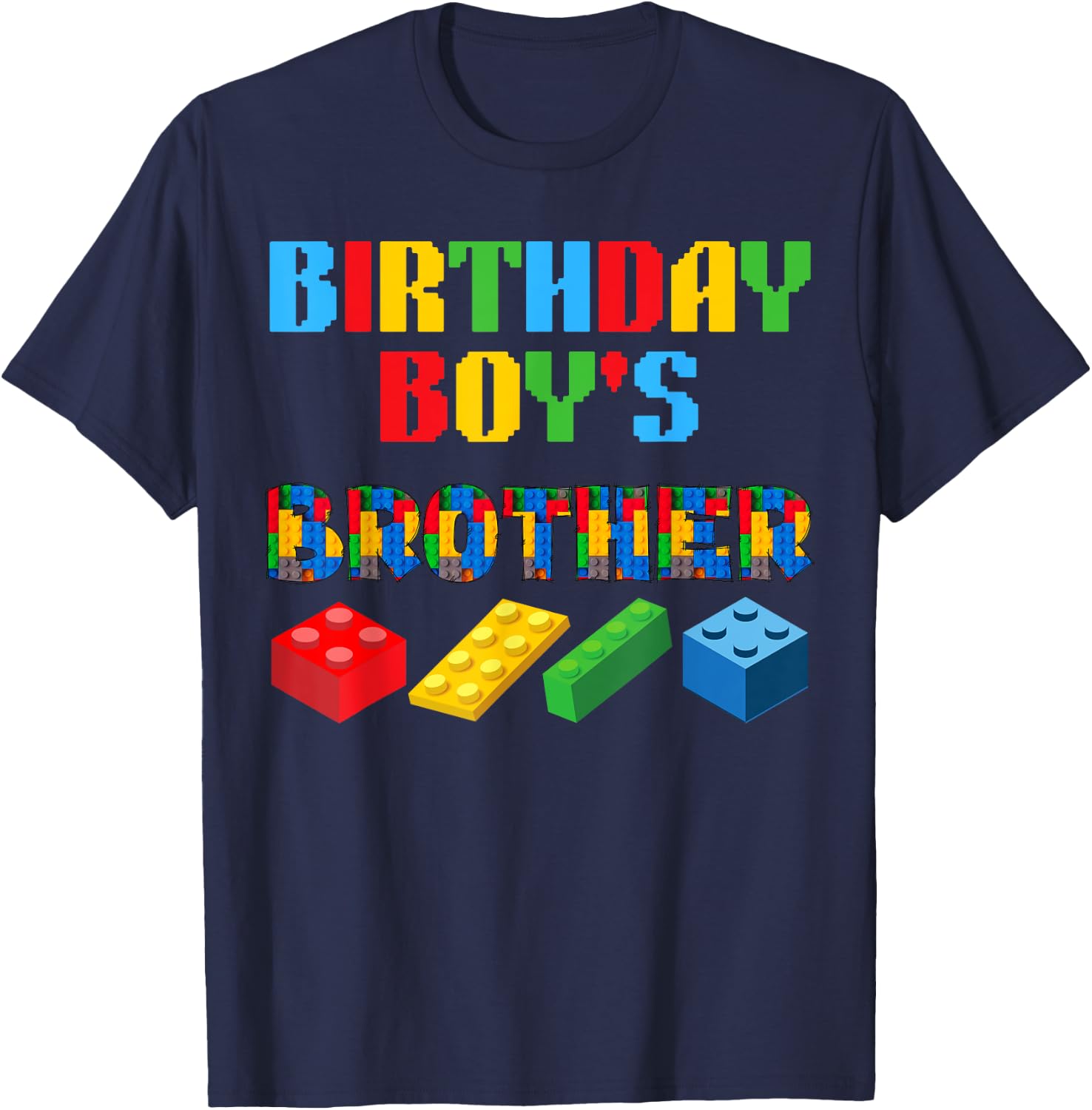 Brother Birthday Boy's Blocks Building Master Builder Funny T-Shirt - T-Shirt | Navy