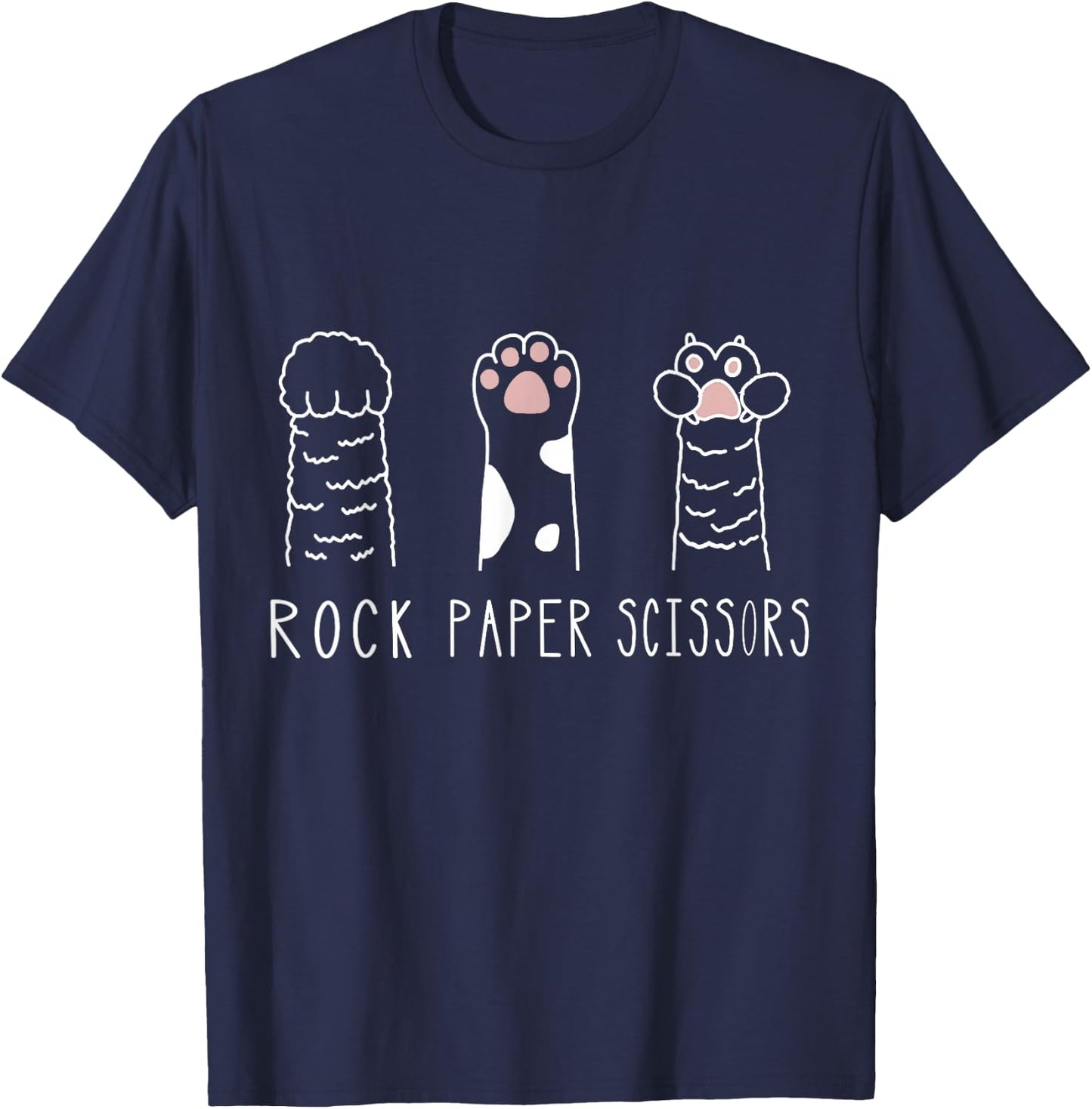 Rock Paper Scissors Cat Paw Hand Game T-Shirt - T-Shirt | Navy