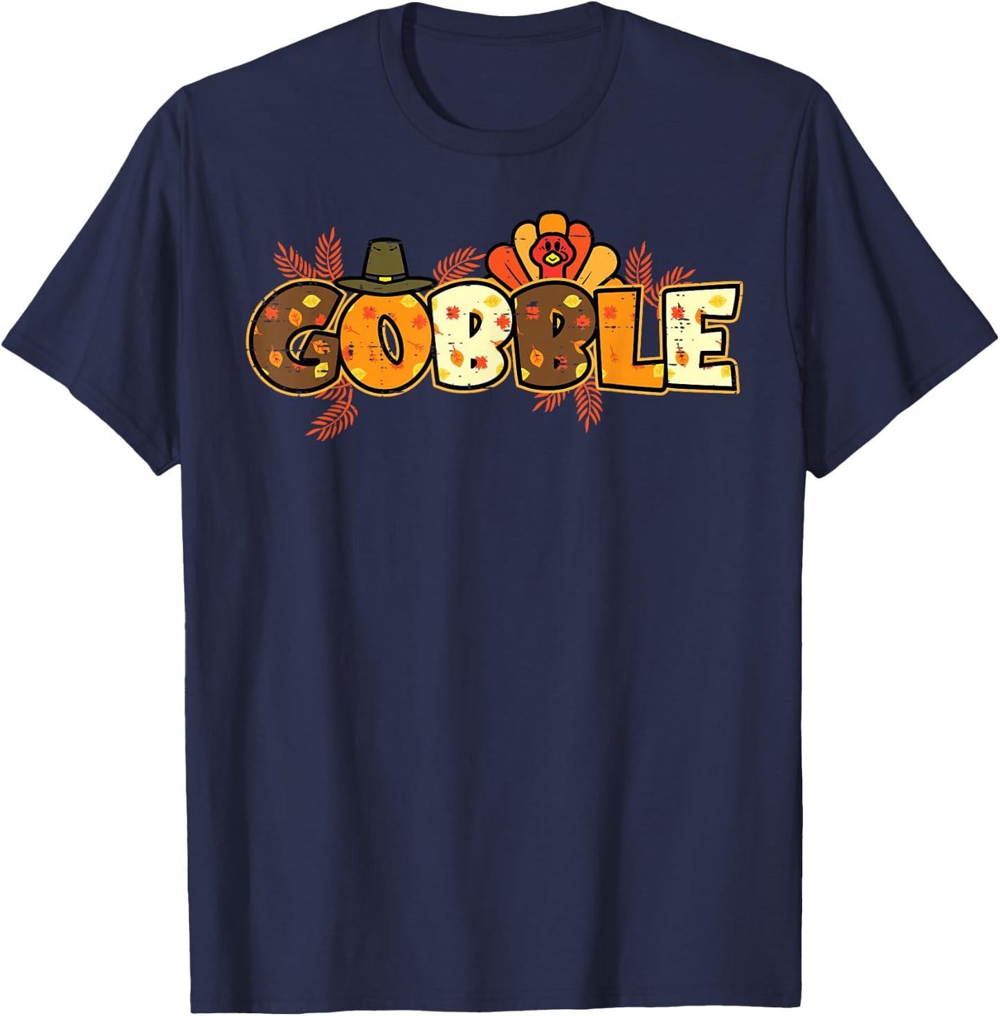 Gobble Turkey Cute Happy Thanksgiving Day Men Women Kids T-Shirt - T-Shirt | Navy