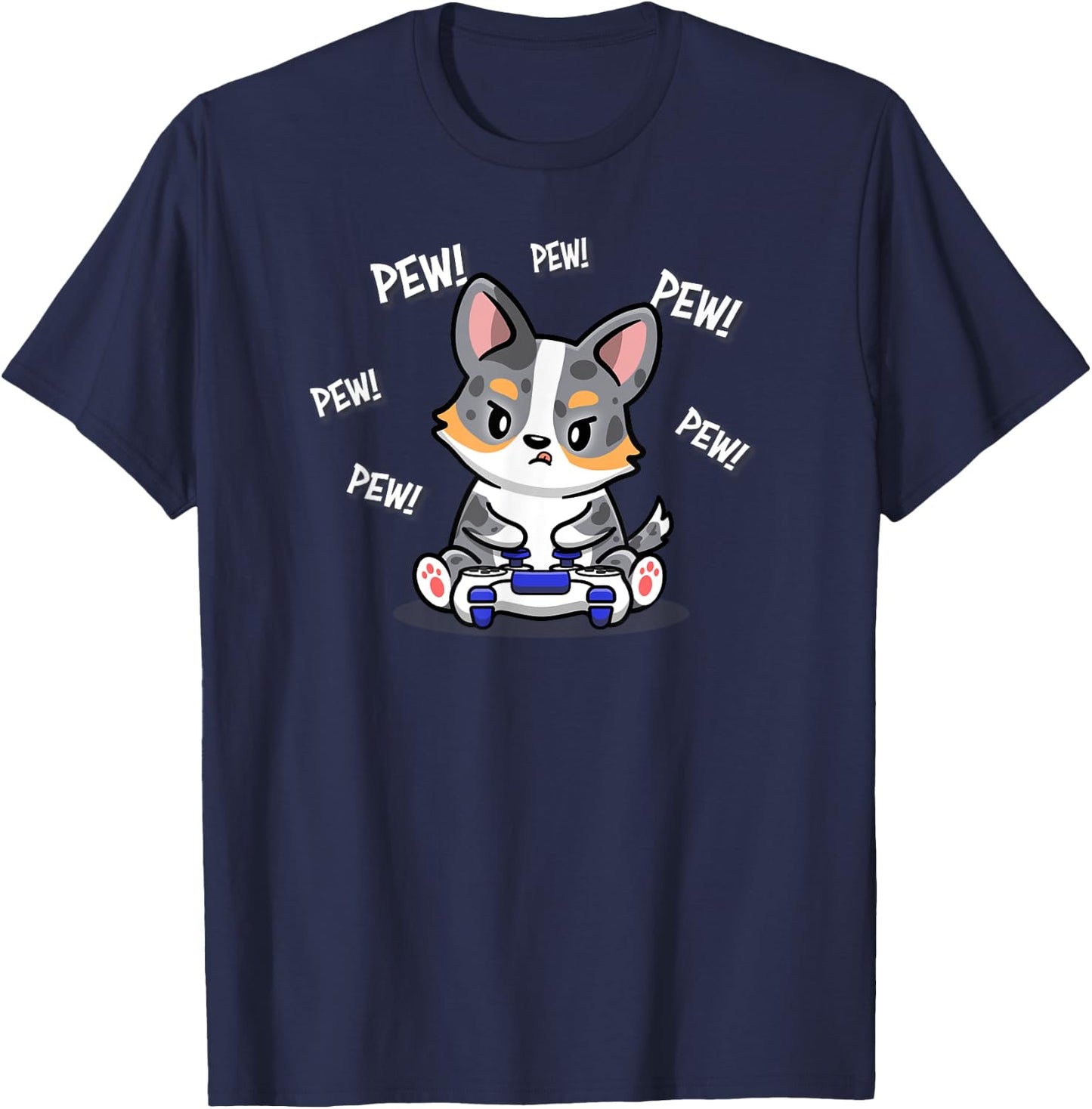 Funny Video Game Pew Kawaii Cardigan Blue Merle Corgi Lover T-Shirt - T-Shirt | Navy