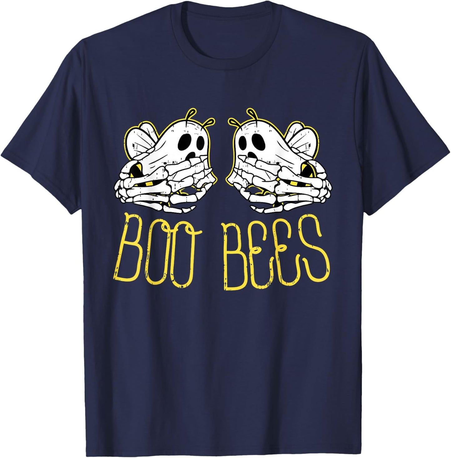 Boo Bees Skeleton Hand Funny Halloween Couple Costume T-Shirt - T-Shirt | Navy
