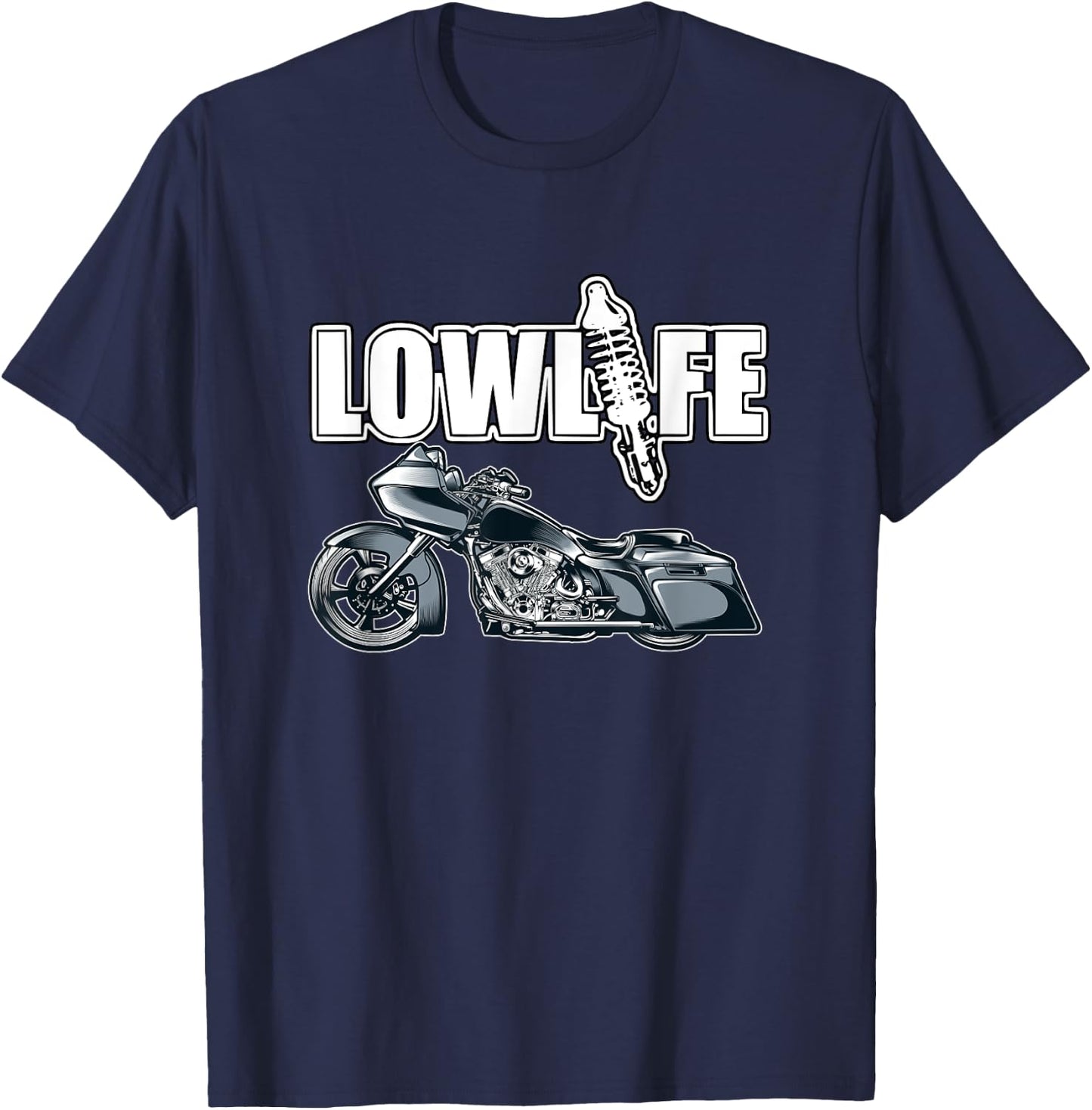 Lowlife Bagger Motorcycle . Chicano Vicla, Lowrider Bikes T-Shirt - T-Shirt | Navy