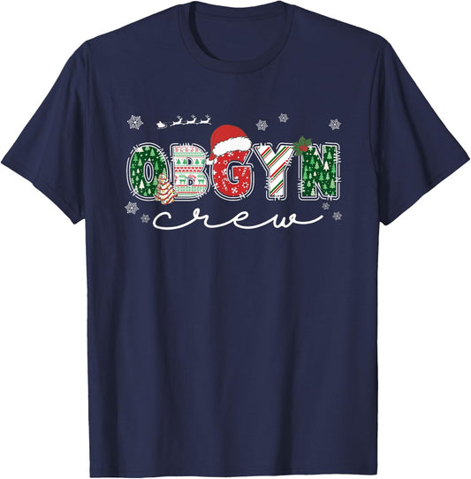 OBGYN Crew Christmas OB Nurse Santa Hat Holiday Pajama T-Shirt - T-Shirt | Navy
