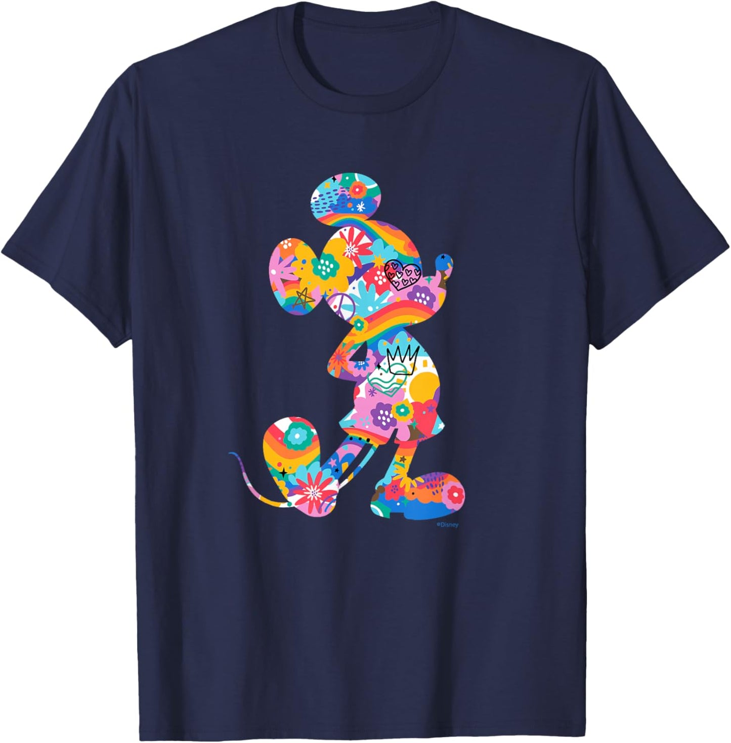 Disney Mickey Mouse Pride Pose Rainbow Icon Fill Doodles T-Shirt - T-Shirt | Navy
