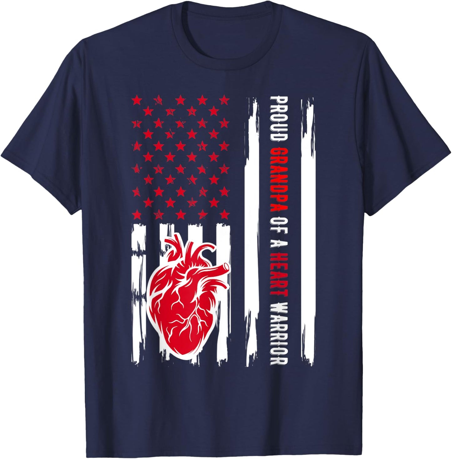 Proud Grandpa Of A Heart Warrior CHD Awareness T-Shirt - T-Shirt | Navy