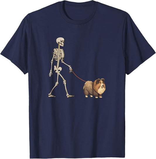 Funny Shetland Sheep Sheltie Skeleton Dog Walking Halloween Men Women Kids T-Shirt - T-Shirt | Navy