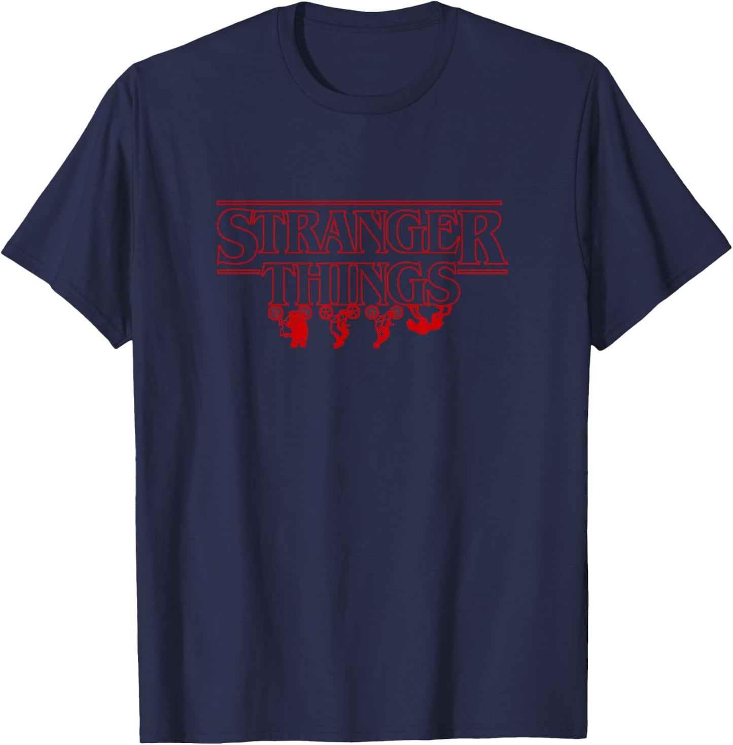 Stranger Things Kids Riding Bikes With Demodog Following T-Shirt - T-Shirt | Navy