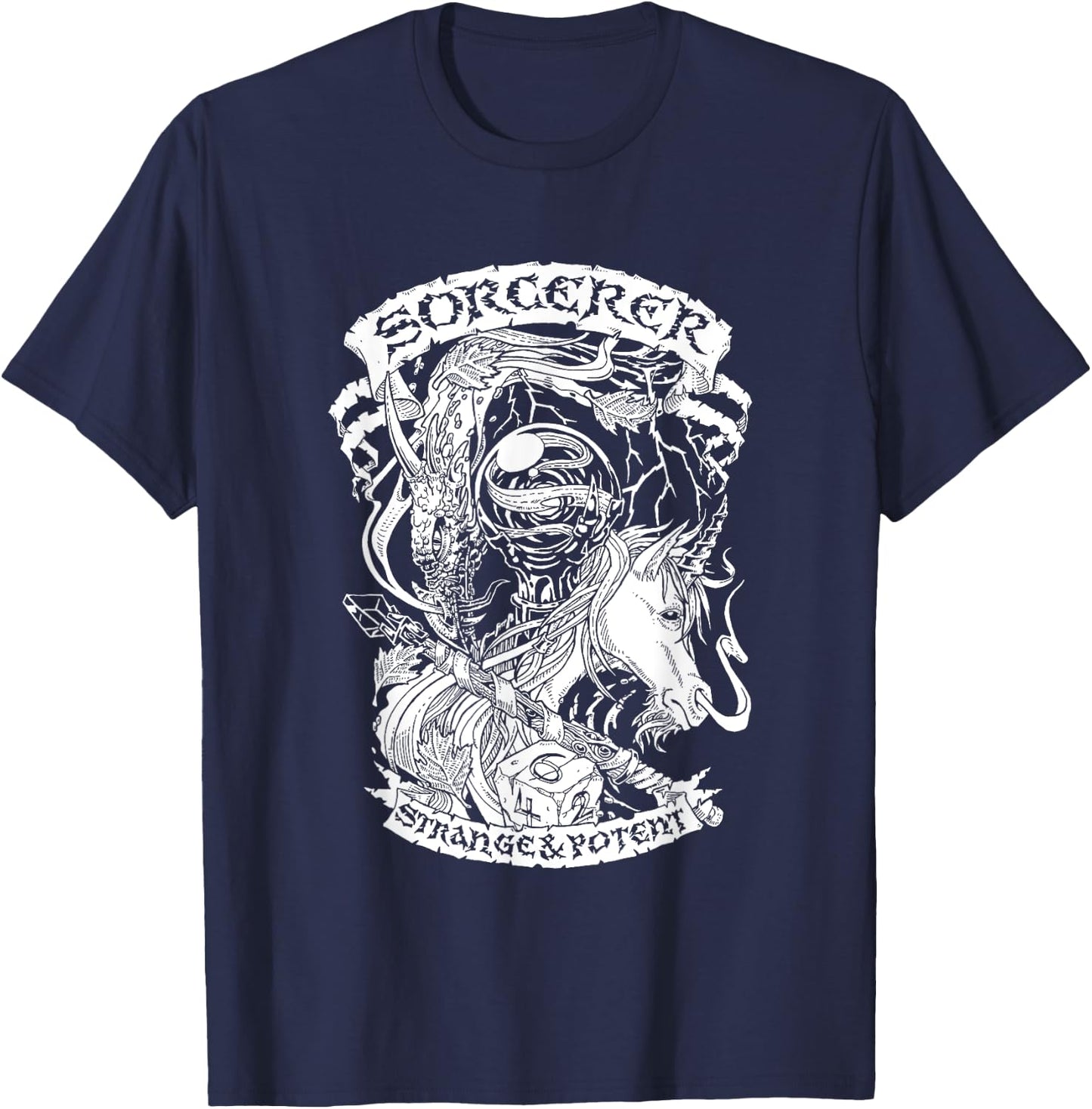 Fantasy Role-Playing Game (RPG) Sorcerer T-Shirt - T-Shirt | Navy