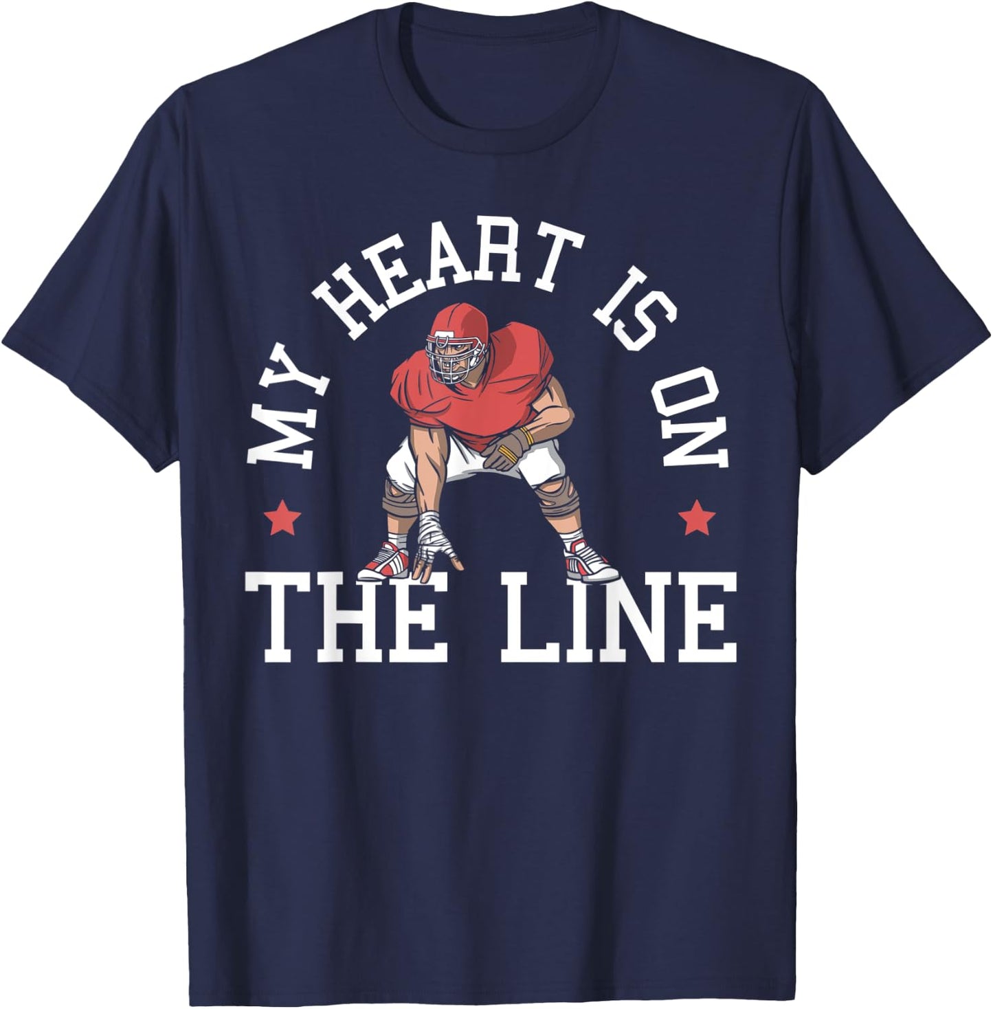 My Heart Is On The Line Football Mom Dad Offensive Lineman T-Shirt - T-Shirt | Navy