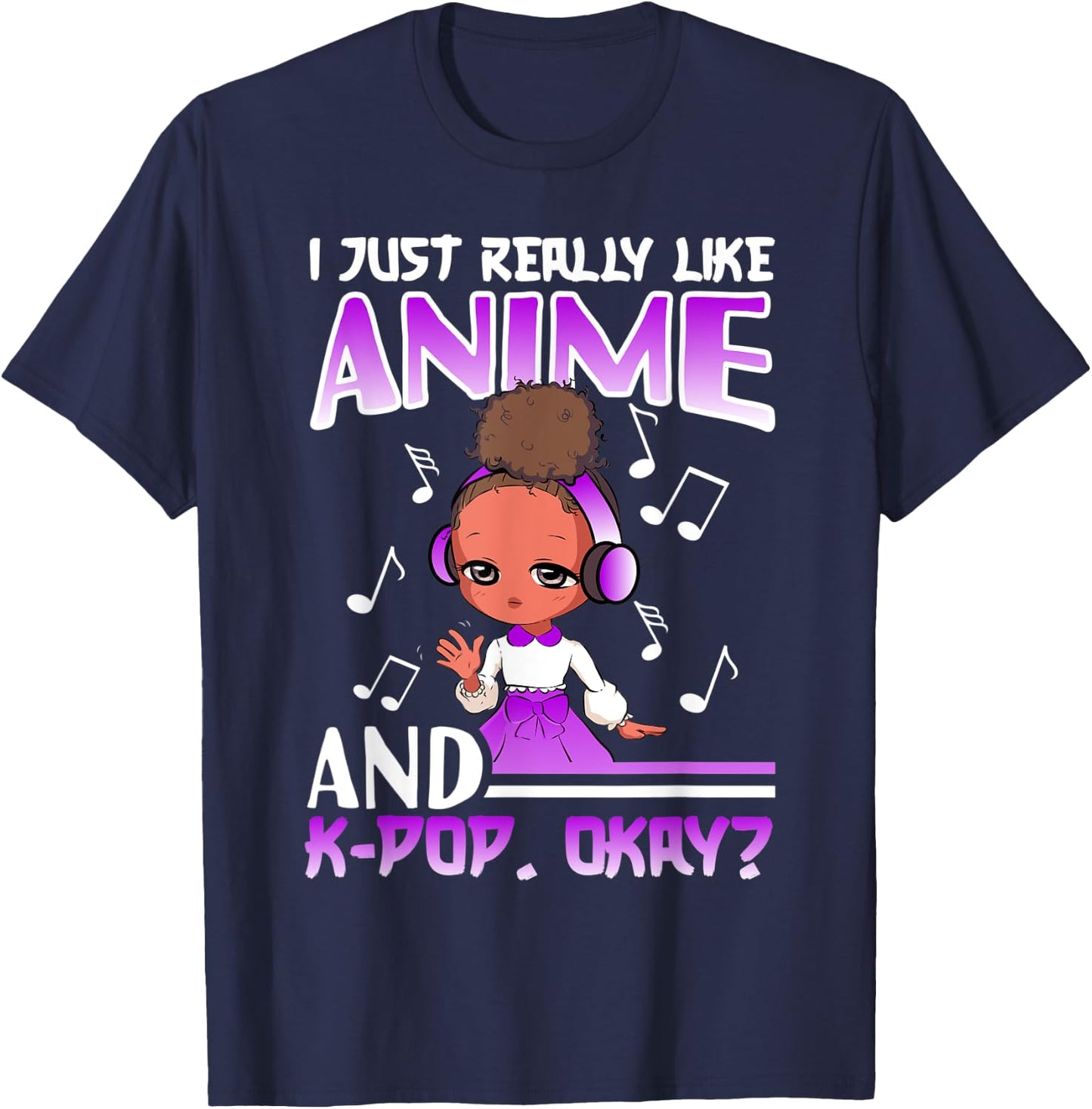 Anime K Pop African American Kpop Music Black Girl T-Shirt - T-Shirt | Navy