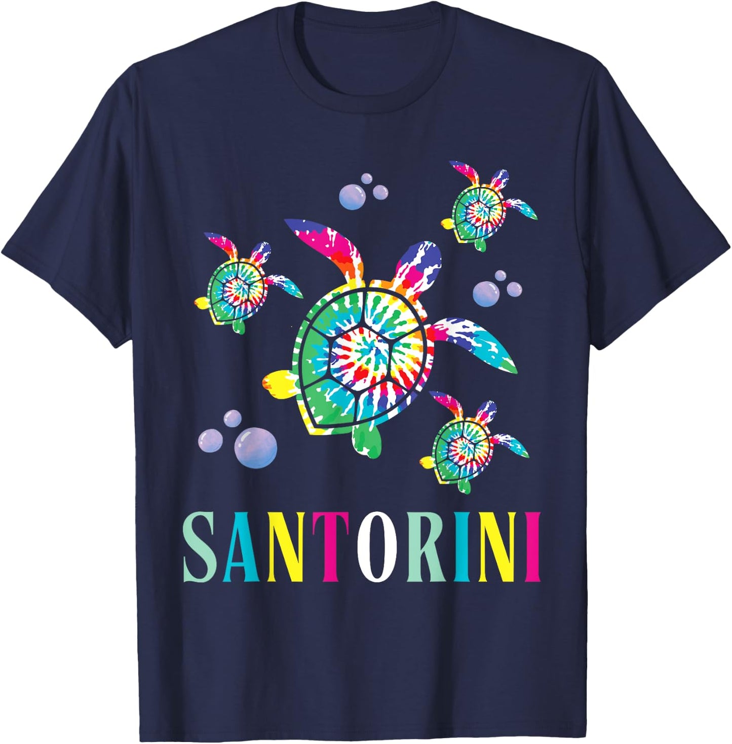 Santorini Tie Dye Sea Turtle Santorini Greece T-Shirt - T-Shirt | Navy
