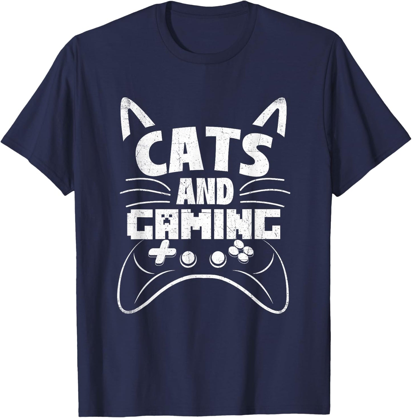 Funny Cat Shirts Cats And Gaming - Video Gamer Veterinarian Animal Pet Lover -Adults Black Short Sleeve Small T-Shirt - T-Shirt | Navy