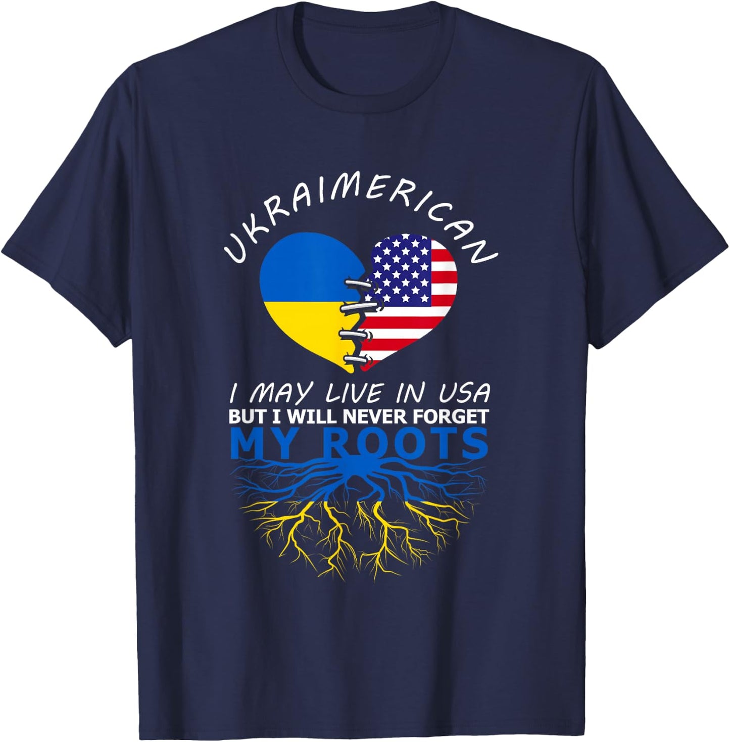 Ukraine USA Proud Of Both Countries Ukraimerican T-Shirt - T-Shirt | Navy