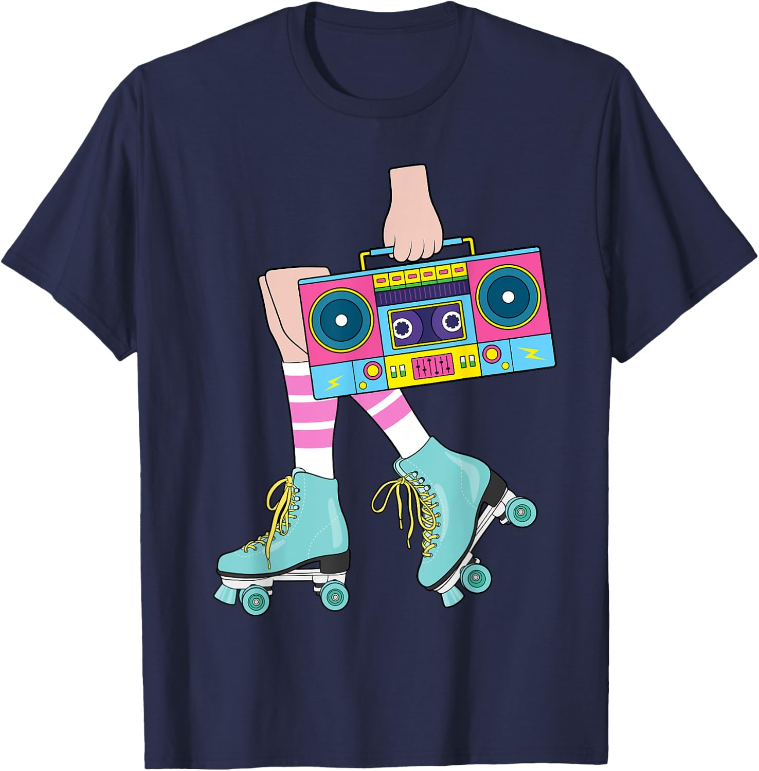 Roller Skating Retro 80's Roller Girl Funny Skater Skates T-Shirt - T-Shirt | Navy