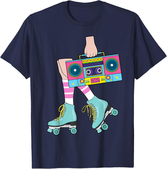 Roller Skating Retro 80's Roller Girl Funny Skater Skates T-Shirt - T-Shirt | Navy