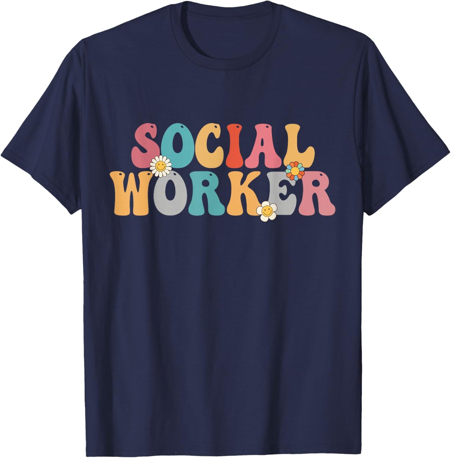 Social Worker Retro Groovy School Social Worker T-Shirt - T-Shirt | Navy