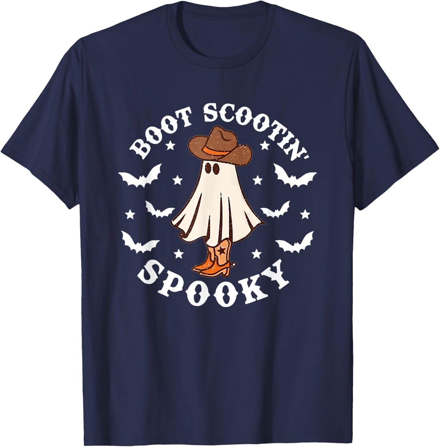 Retro Western Halloween Cute Ghost Funny Boot Scootin Spooky T-Shirt - T-Shirt | Navy