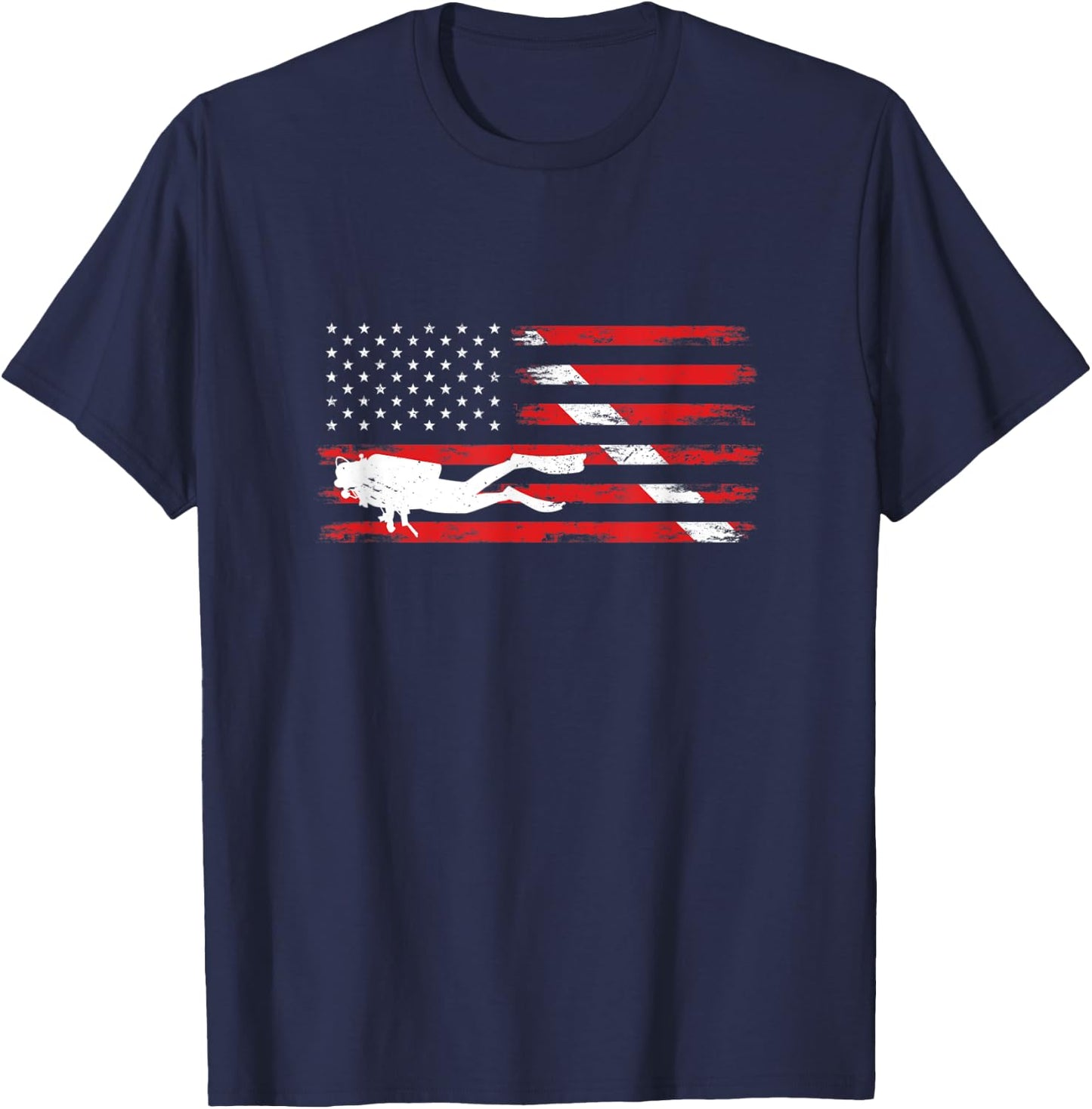 Diving Down Dive Flag Scuba Diving American Flag Diver T-Shirt - T-Shirt | Navy