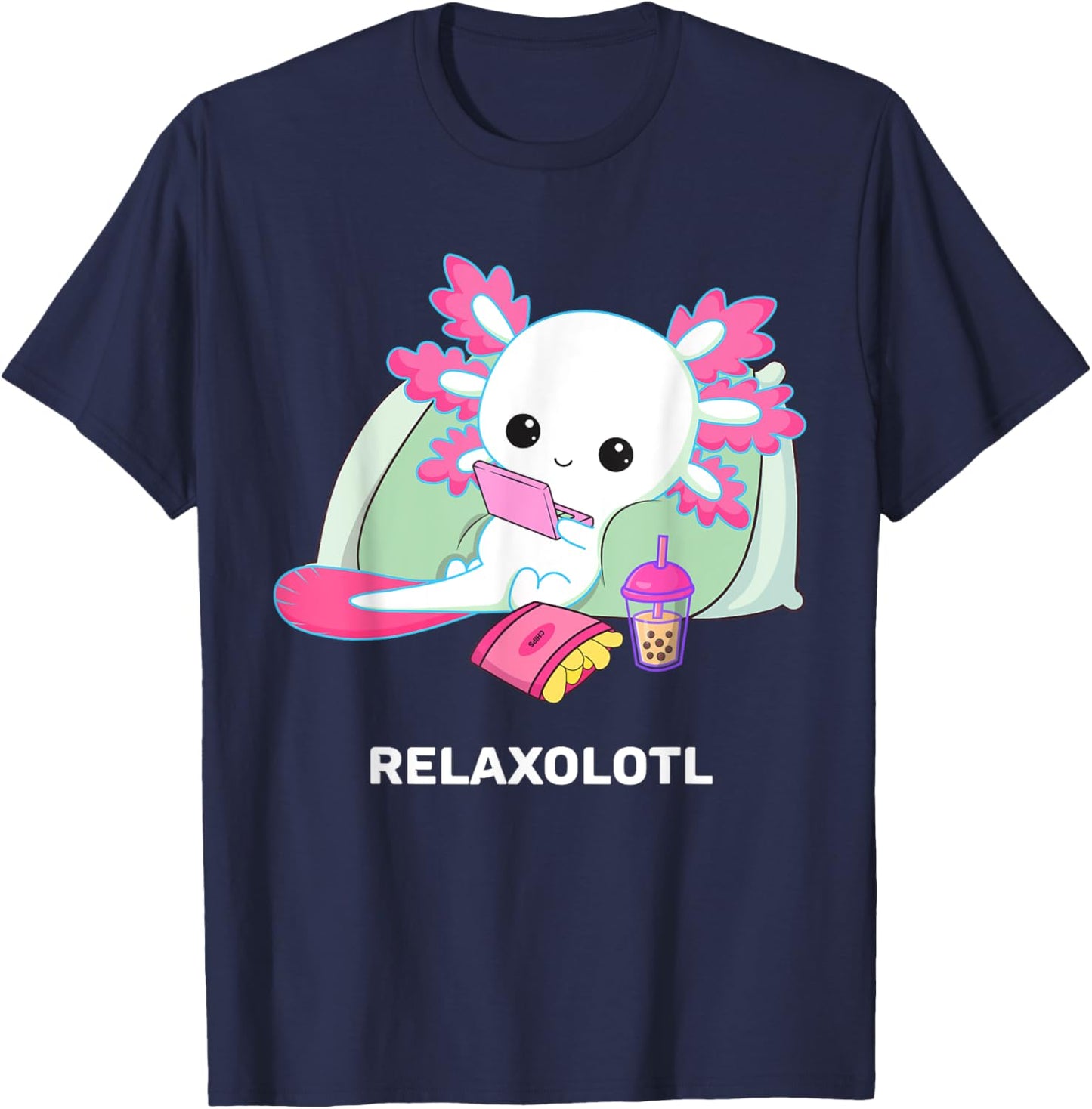 Cute Axolotl Lover Mexican Salamander Relaxolotl T-Shirt - T-Shirt | Navy