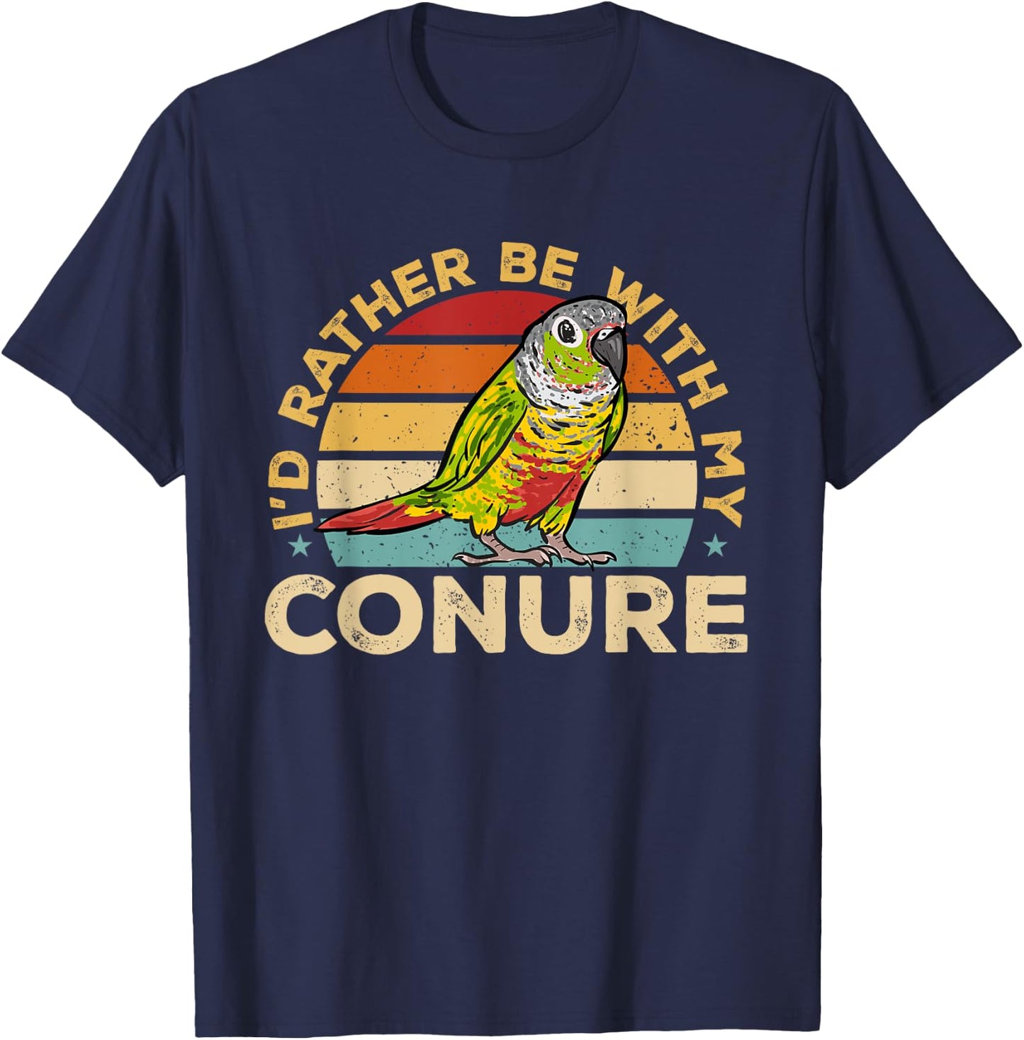 Green Cheek Conure Retro I'd Rather Be With My Conure T-Shirt - T-Shirt | Navy