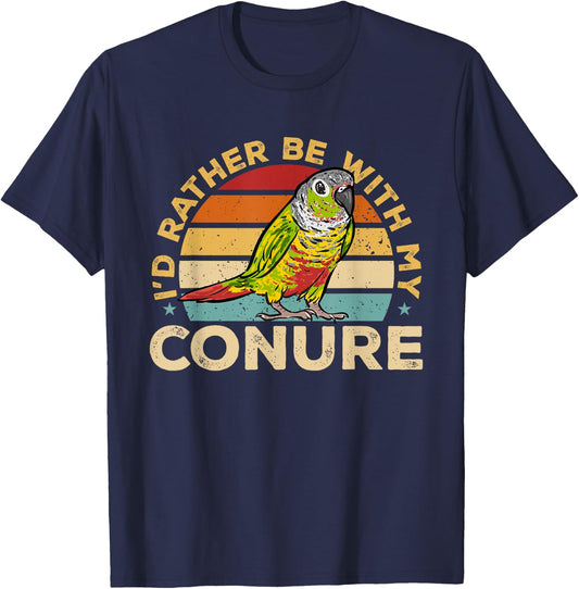 Green Cheek Conure Retro I'd Rather Be With My Conure T-Shirt - T-Shirt | Navy