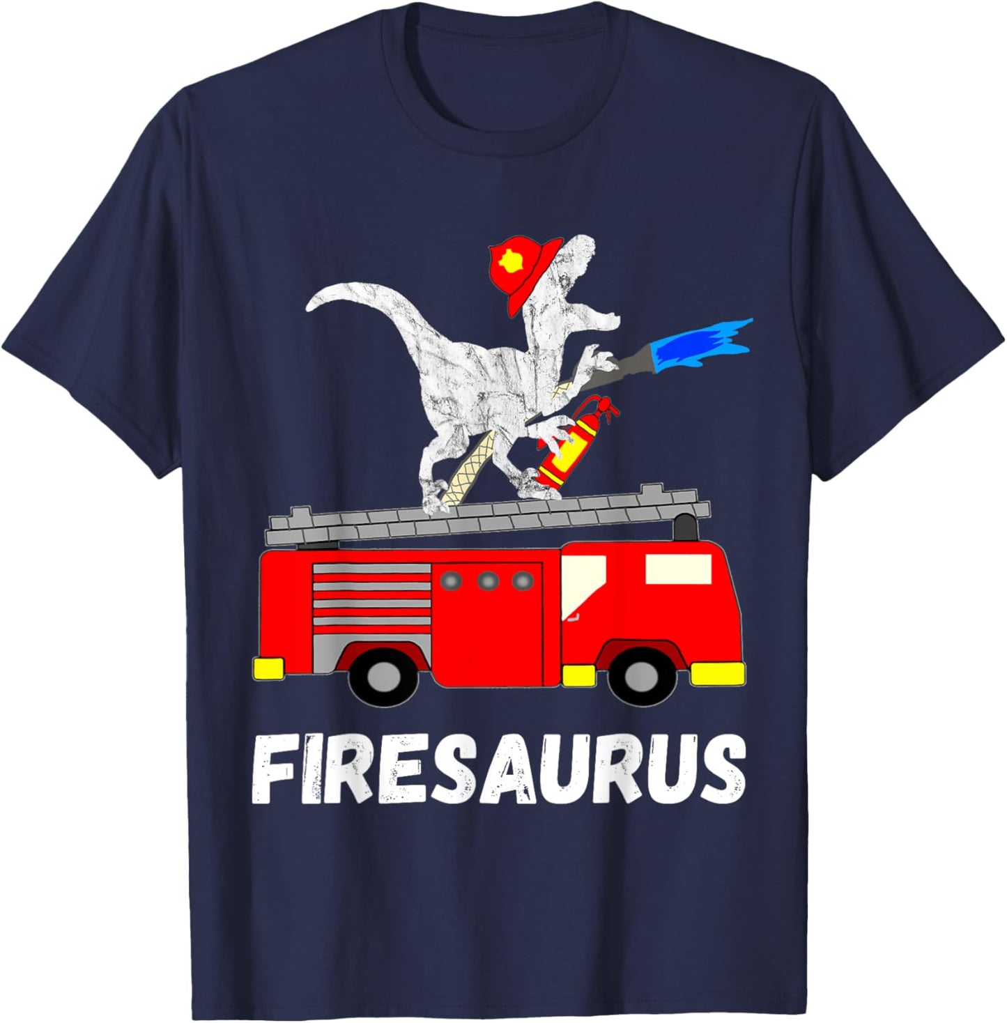 Fire Department Dinosaur Funny Fire Truck T-Shirt - T-Shirt | Navy