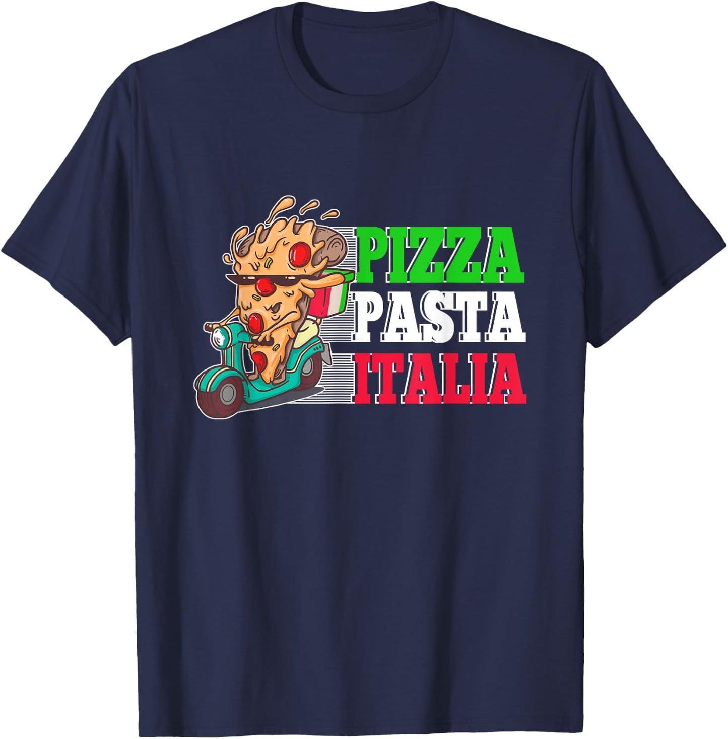 Pizza Pasta Italia Pizza Piece on Italian Scooter T-Shirt - T-Shirt | Navy