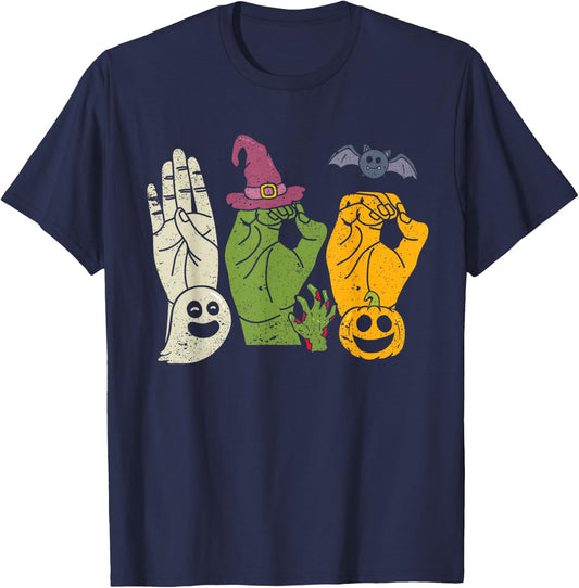 Boo Hands American Sign Language Pride ASL Halloween Witch T-Shirt - T-Shirt | Navy