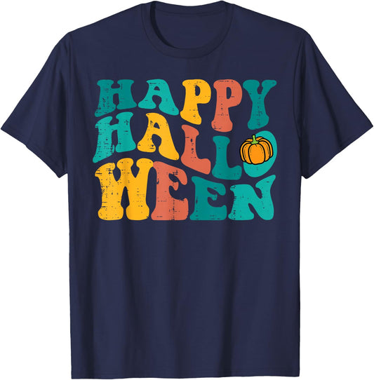 Groovy Happy Halloween Retro 70s 80s Costume Men Women Kids T-Shirt - T-Shirt | Navy